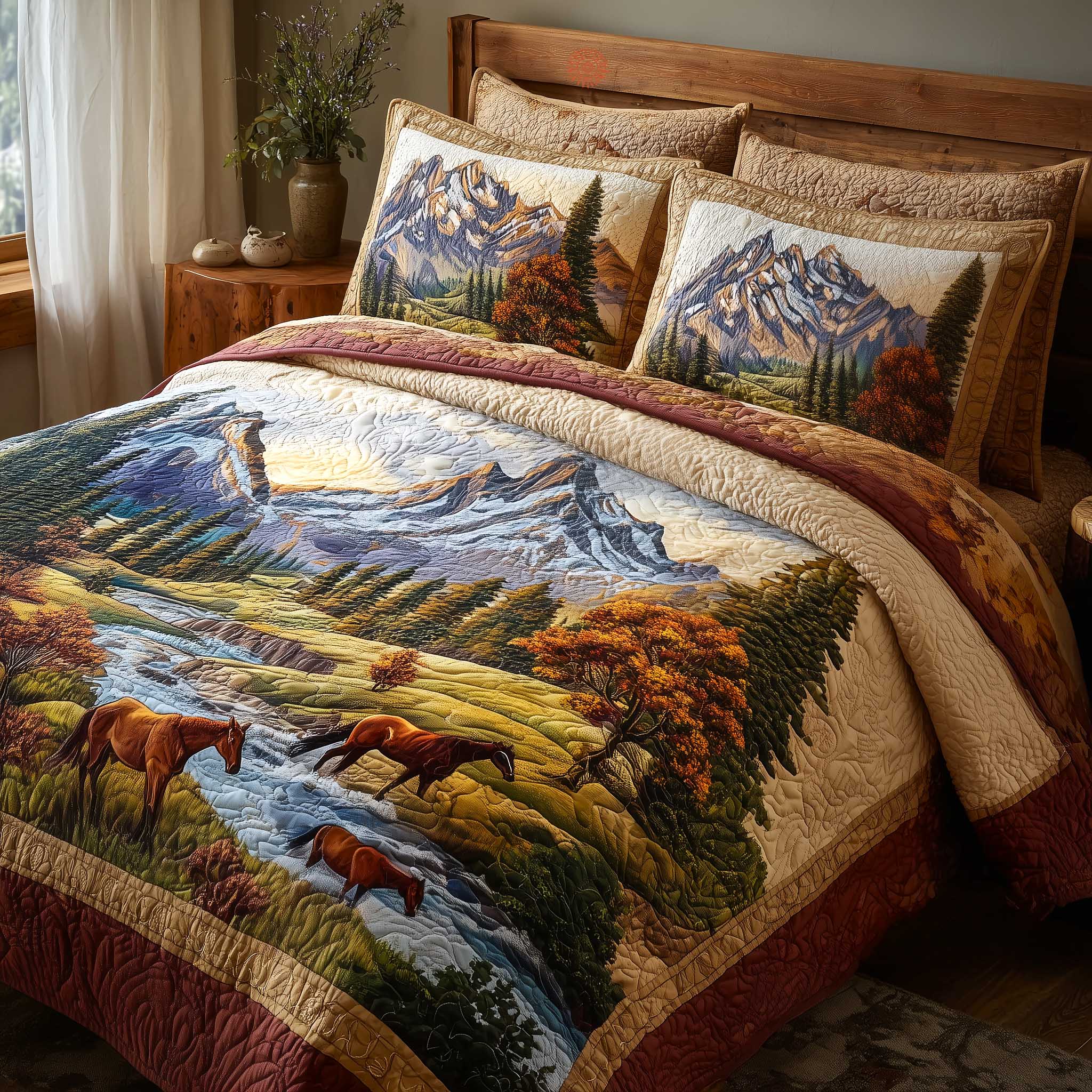 Mountain Serenity Quilted Bedding Set Bedroom Decorations Gifts For Someone Who Loves Horses