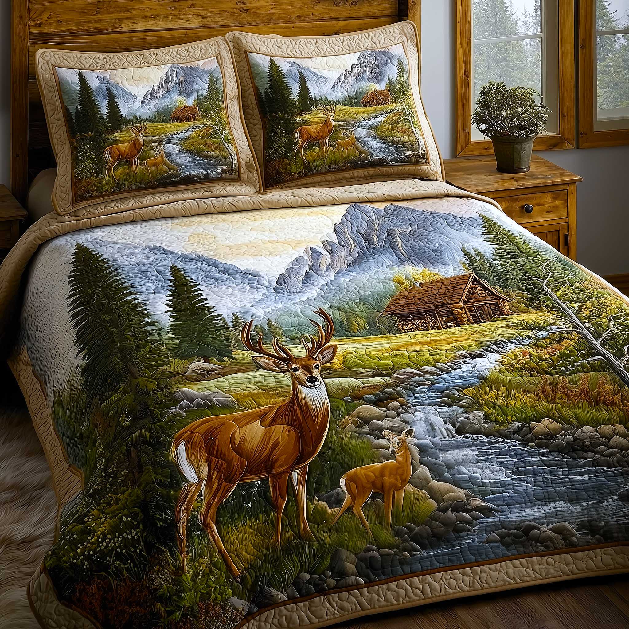 Mountain Serenity Quilted Bedding Set Comforter Sets Queen Best Deer Gifts For Christmas