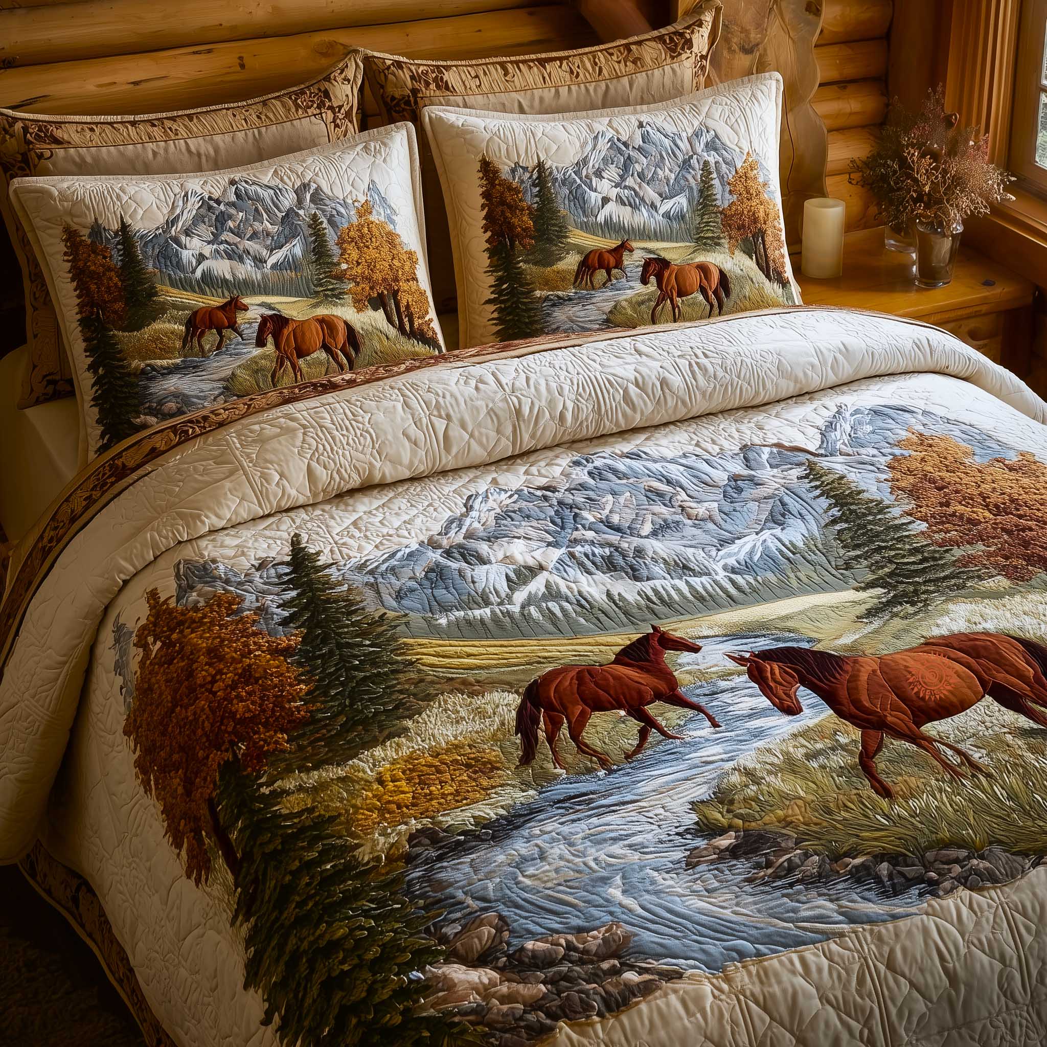 Mountain Serenity Quilted Bedding Set Cover Bed Set Cool Horse Gifts