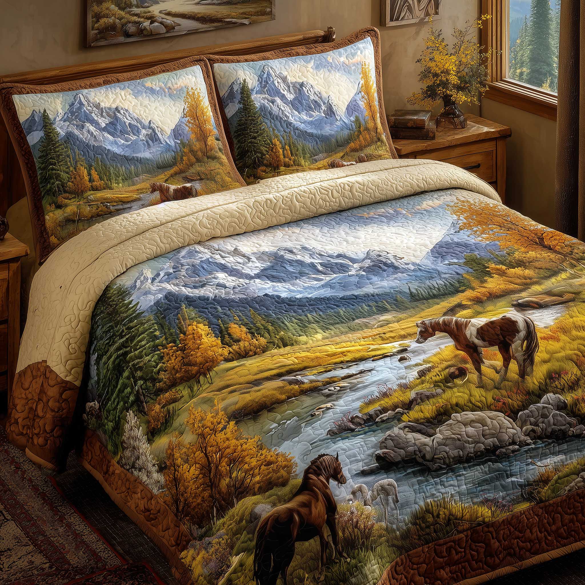 Mountain Serenity Quilted Bedding Set Quilt Comforter Sets Unique Equestrian Gifts