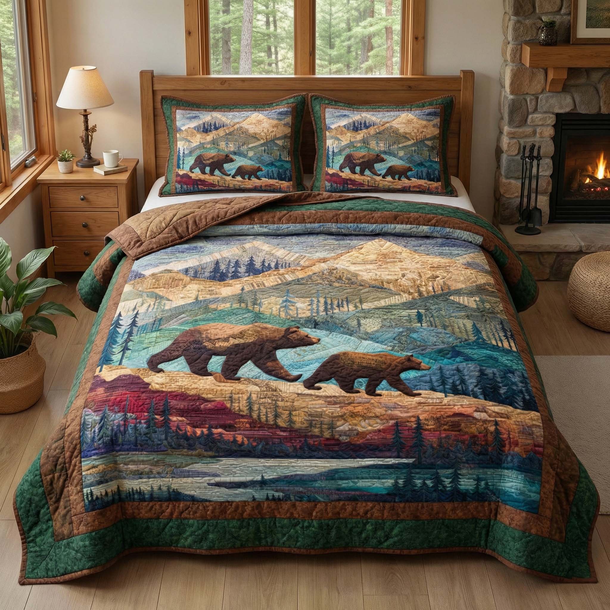 Mountain Trek Quilted Bedding Set Nice Bedding Sets Bear Themed Gifts