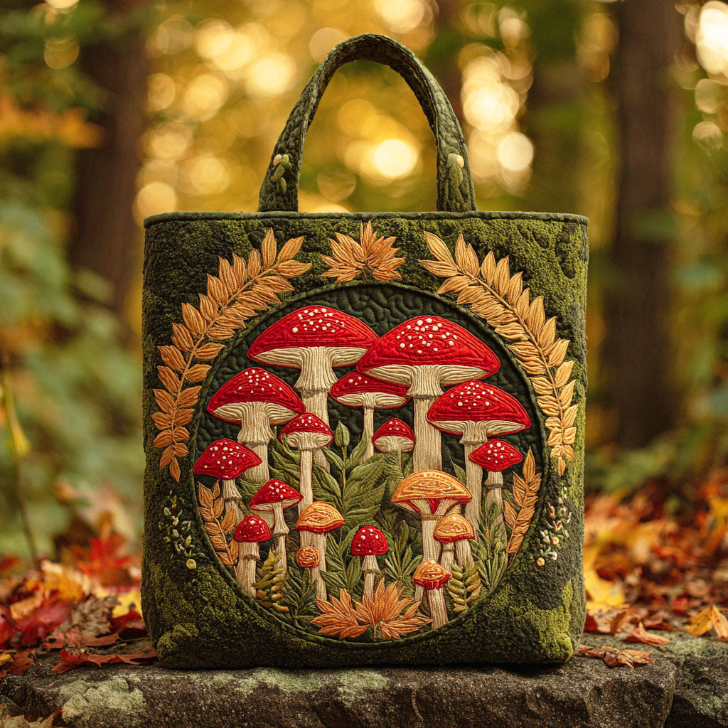 Mushroom Forest Quilted Tote Bag Best Ladies Tote Bags Cute Fall Gifts For Girlfriend