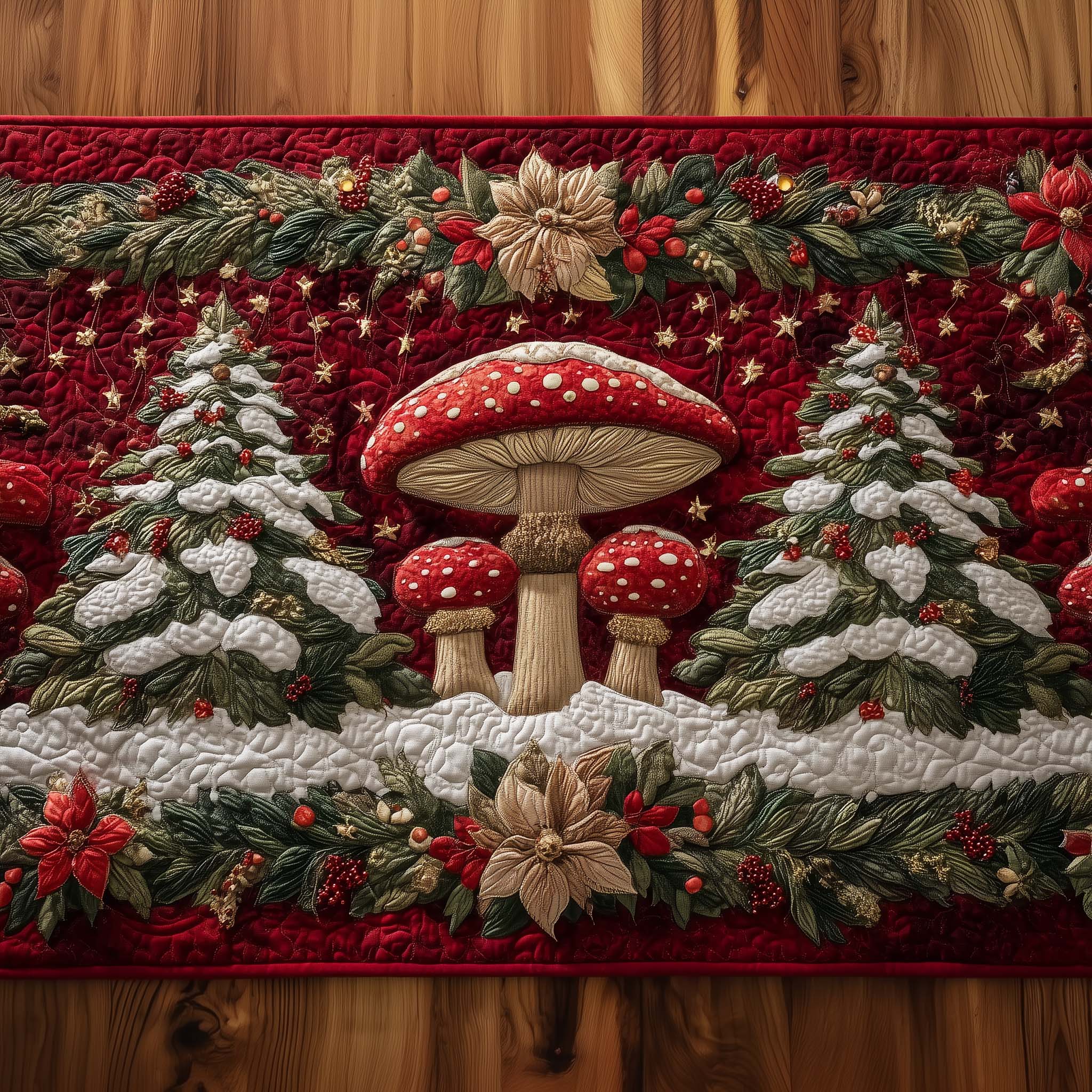 Mushroom Pines Quilted Table Runner Dinner Table Decor Ideas Dad Fathers Day Gifts