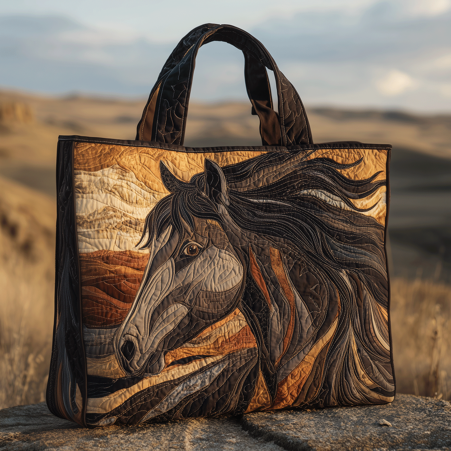 Mustang Spirit Quilted Tote Bag Trendy Tote Christmas Presents For Horse Lovers