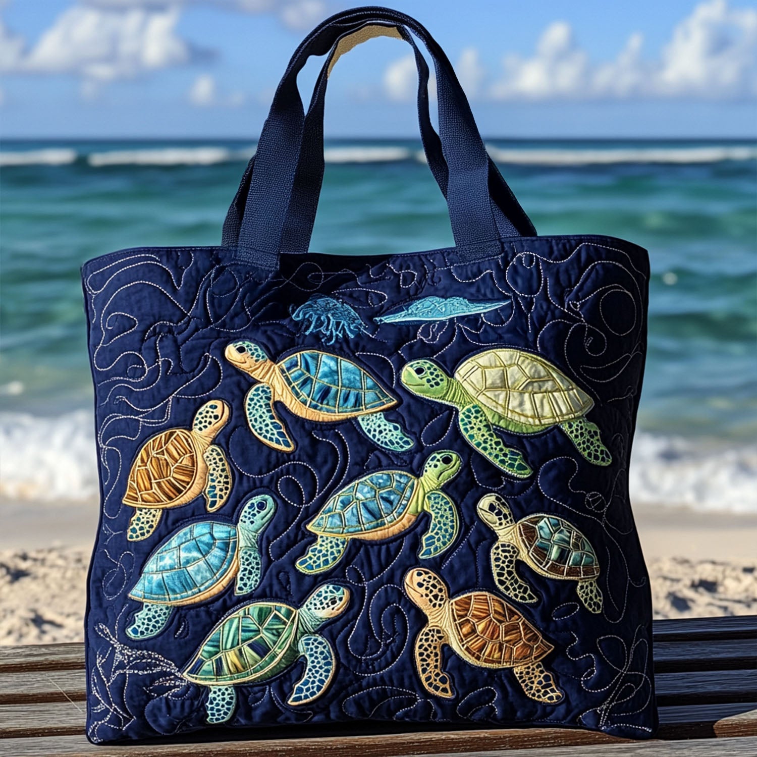 Myrtle the Turtle Quilted Tote Bag Best Everyday Tote Sea Turtle Gift Ideas