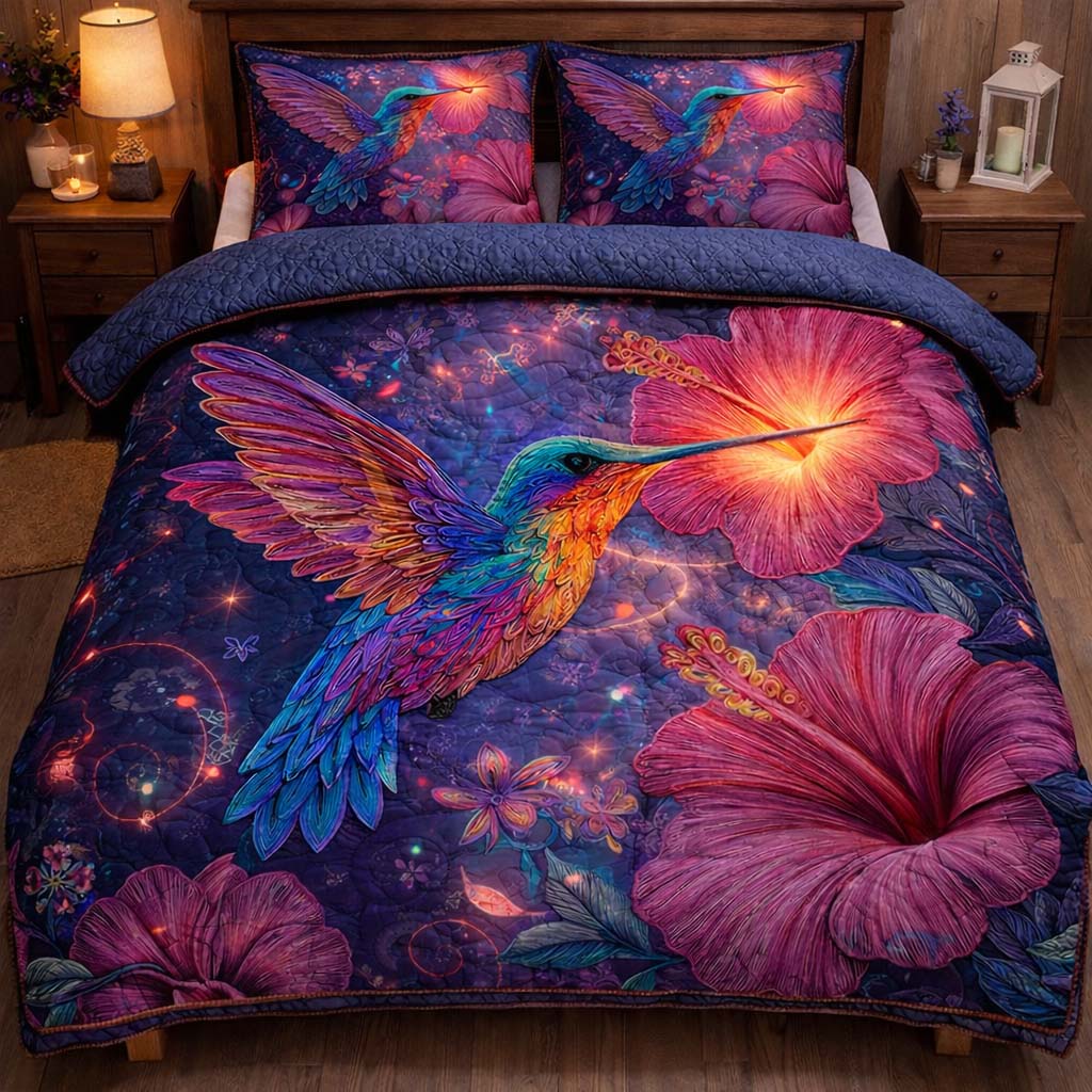 Mystic Glow Hummingbird Quilted Bedding Set Best Bedsheets Hummingbird Gifts For Women
