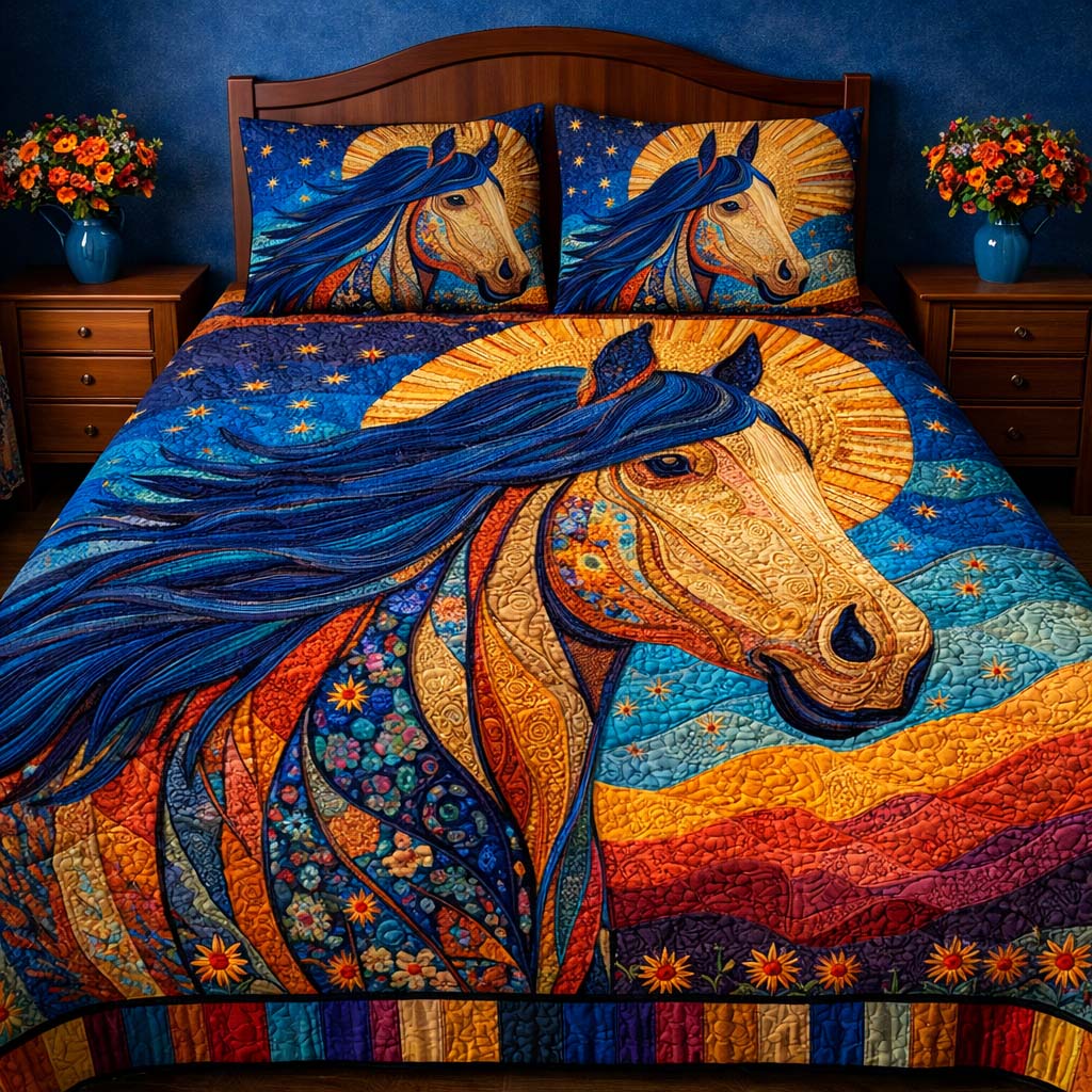 Mystic Halo Horse Quilted Bedding Set Best Bedding Comforter Sets Christmas Presents For Horse Lovers
