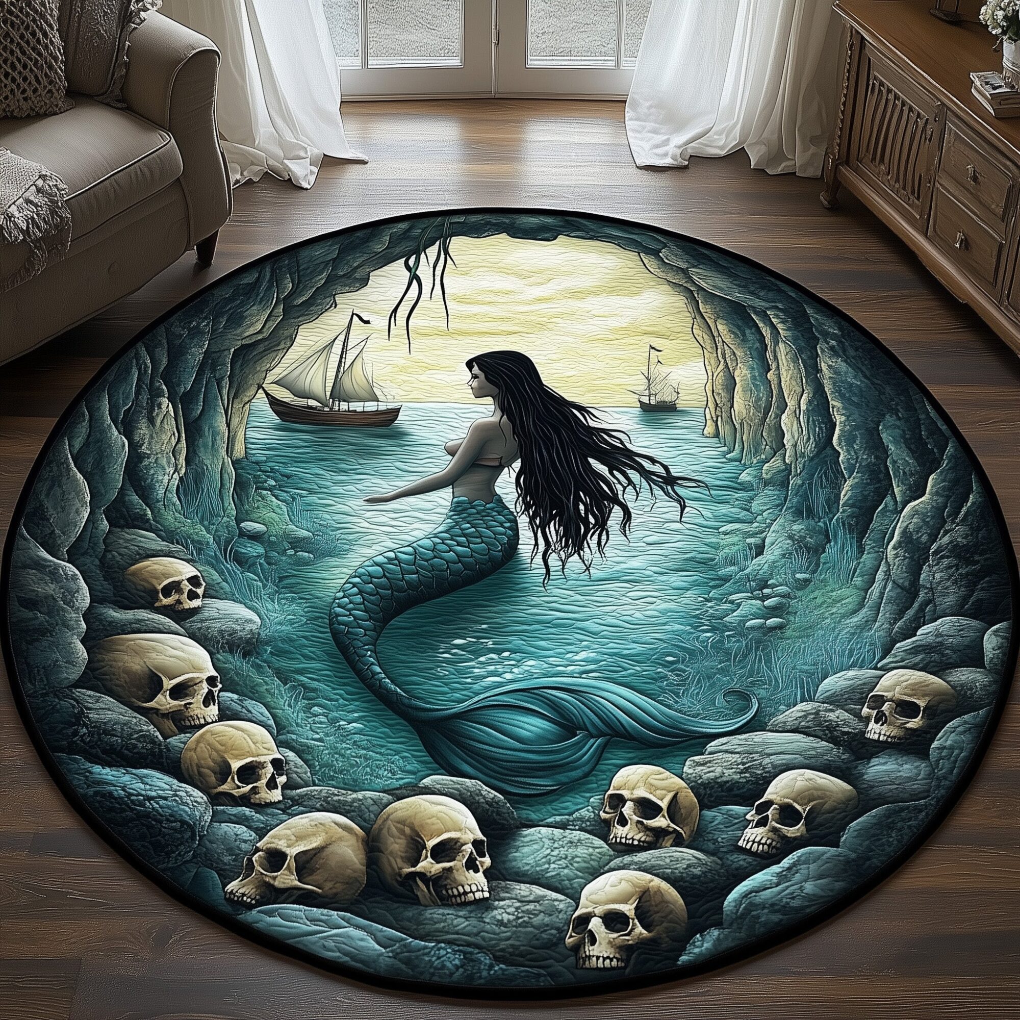 Mystic Mermaid Cove Quilted Round Mat Perfect Home Accessory Quilted Round Mat