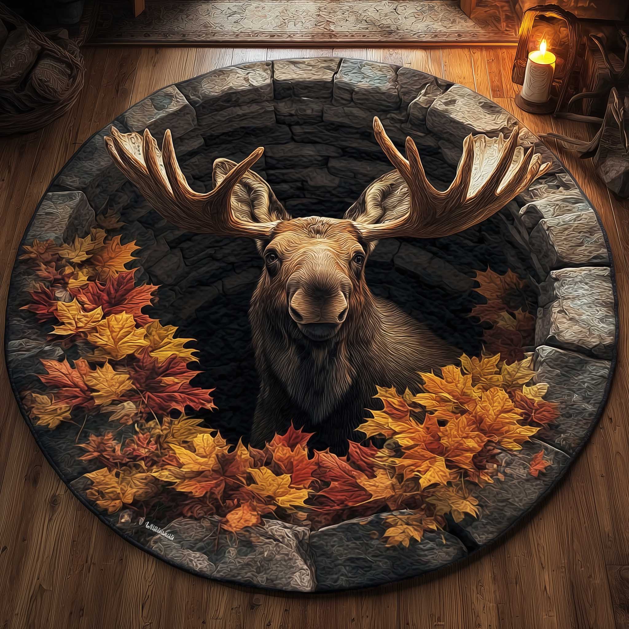 Mystic Moose Quilted Round Mat Decorative Quilted Round Mat for Elegant Spaces