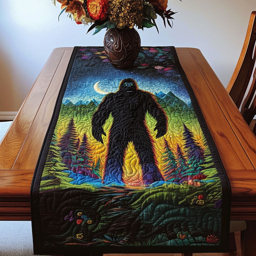 Mystical Forest Encounter Quilted Table Runner Dining Room Decor Ideas Sasquatch Themed Gifts