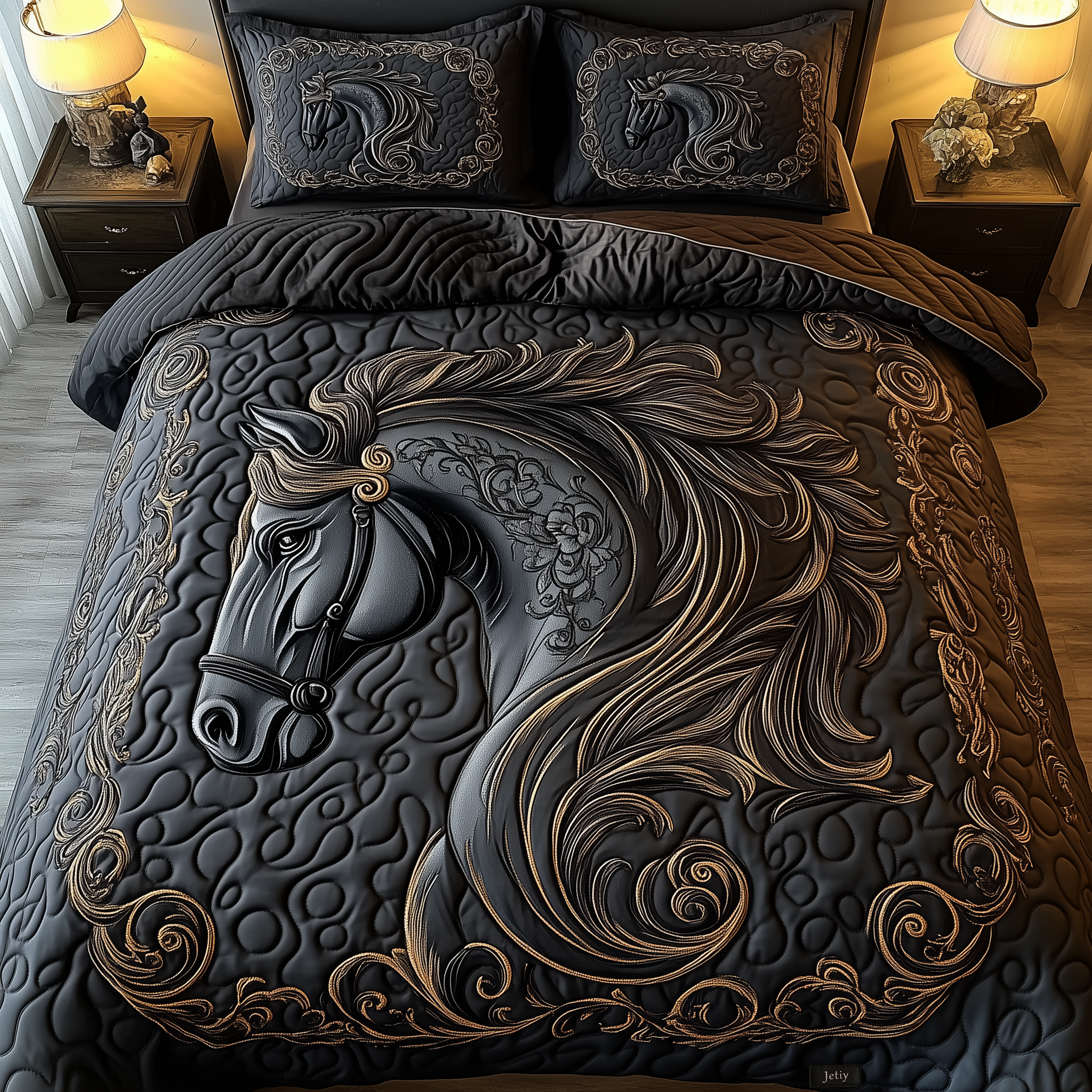 Mystique Black Horse Quilted Bedding Set Best Sheet Sets Cool Gifts For Horse Lovers