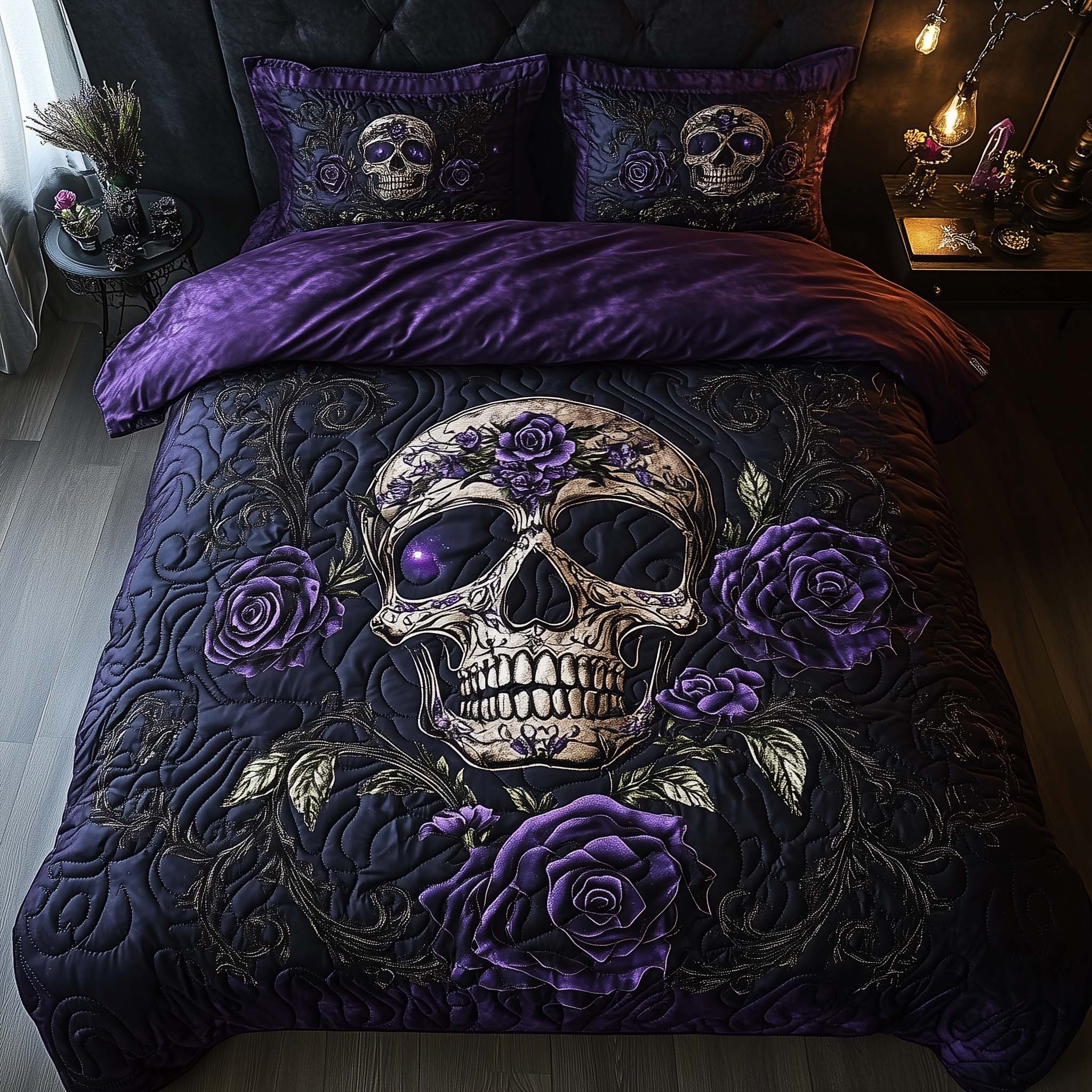 Mystique Solo Skull Quilted Bedding Set Best Bedsheets Skull Gifts For Her
