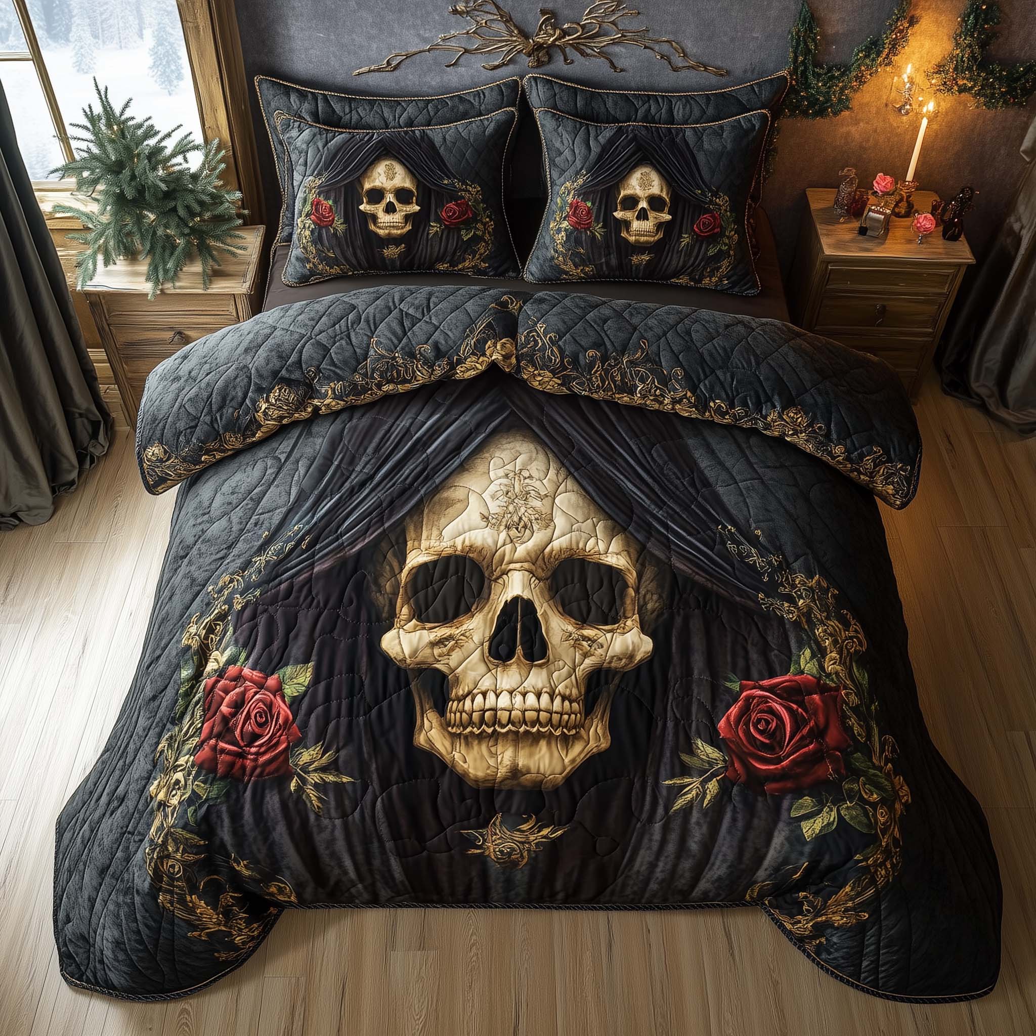 Mystique Solo Skull Quilted Bedding Set Best King Bed Sheets Skull Gifts For Him