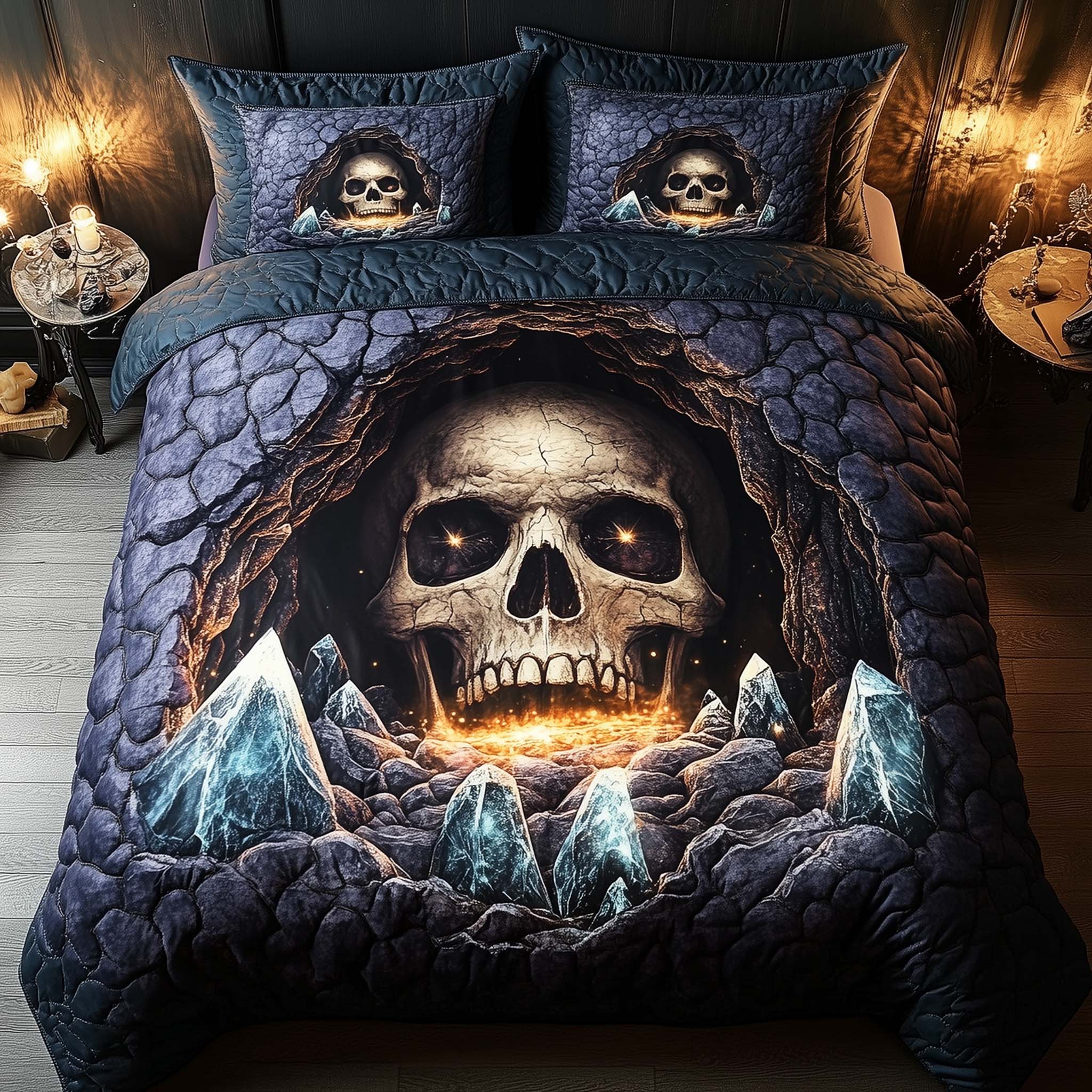 Mystique Solo Skull Quilted Bedding Set Best King Bed Sheets Themed Skull Gifts For Him Her