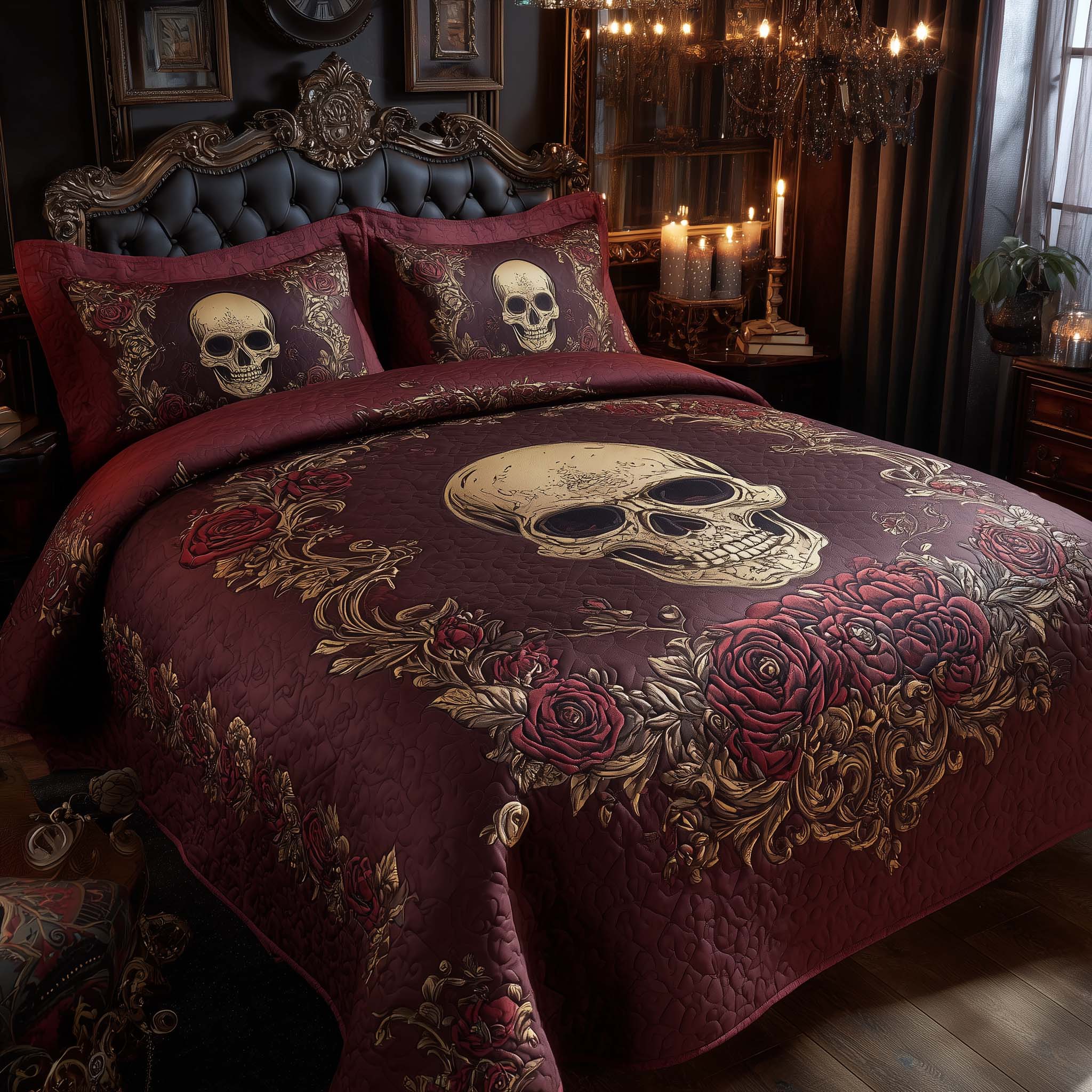 Mystique Solo Skull Quilted Bedding Set Best King Sheets Skull Themed Gifts For Him