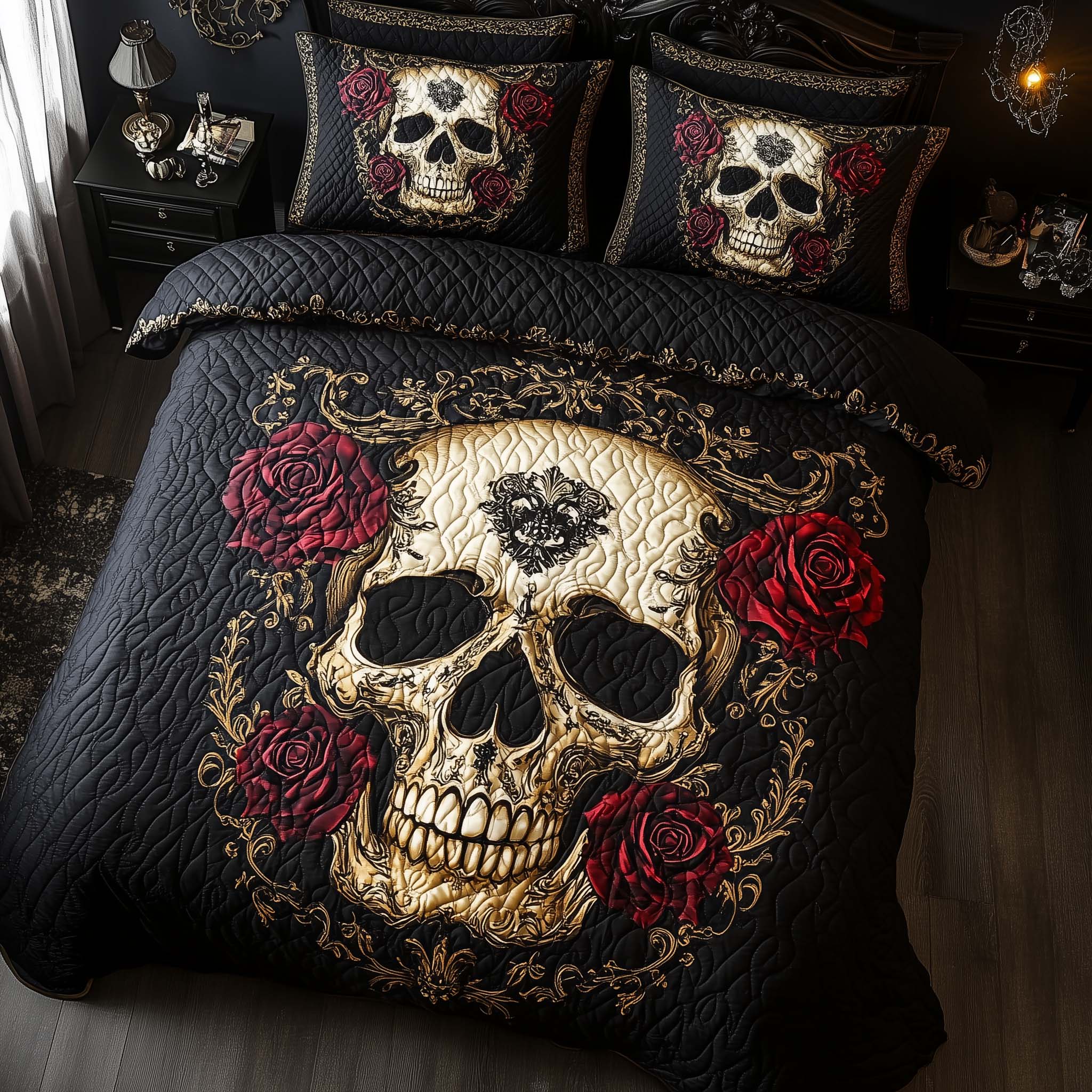 Mystique Solo Skull Quilted Bedding Set Best Sheet Sets Gifts For People Who Like Skulls