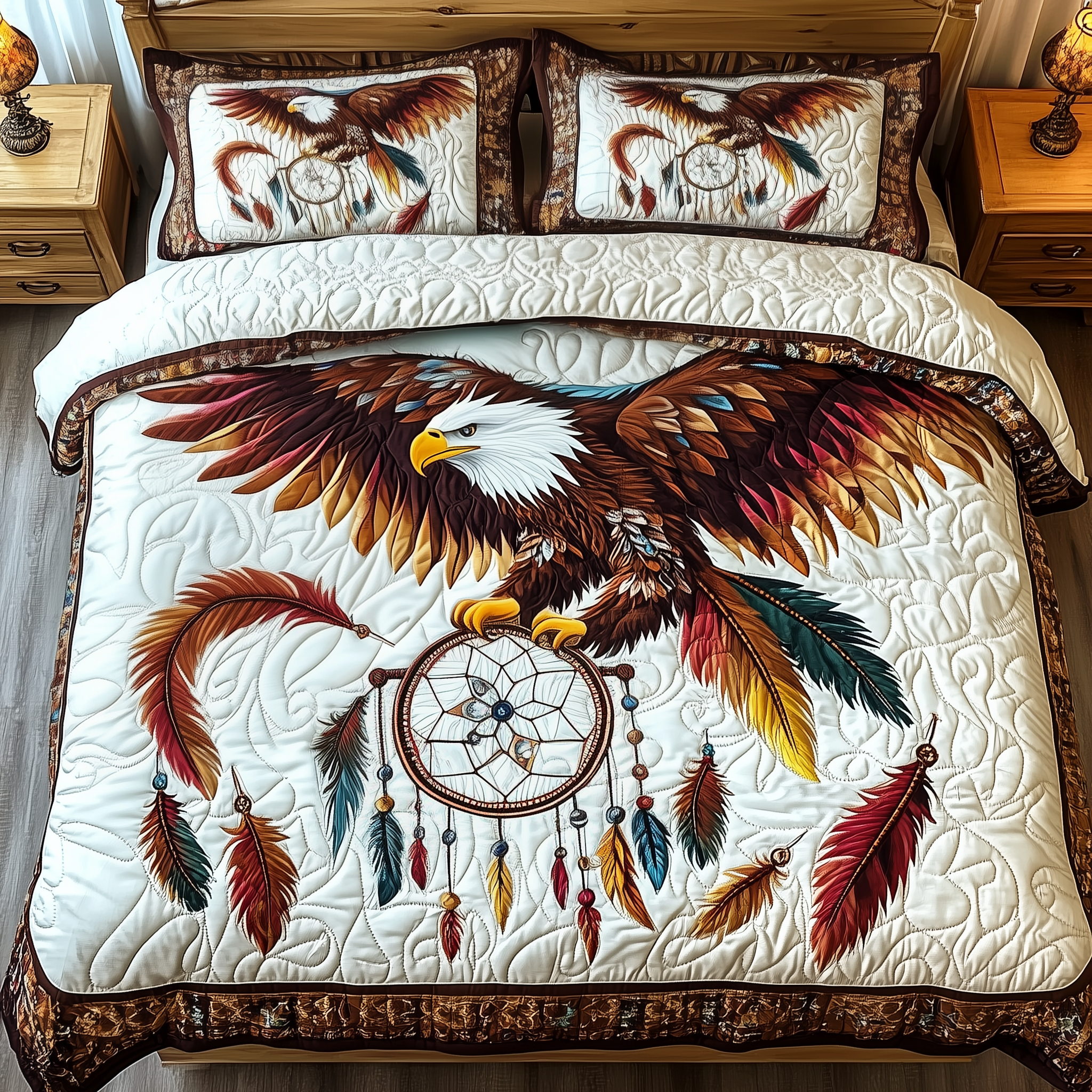 Native American Bald Eagle Dream Catcher Quilted Bedding Set Best Bedsheets Native American Gifts Online