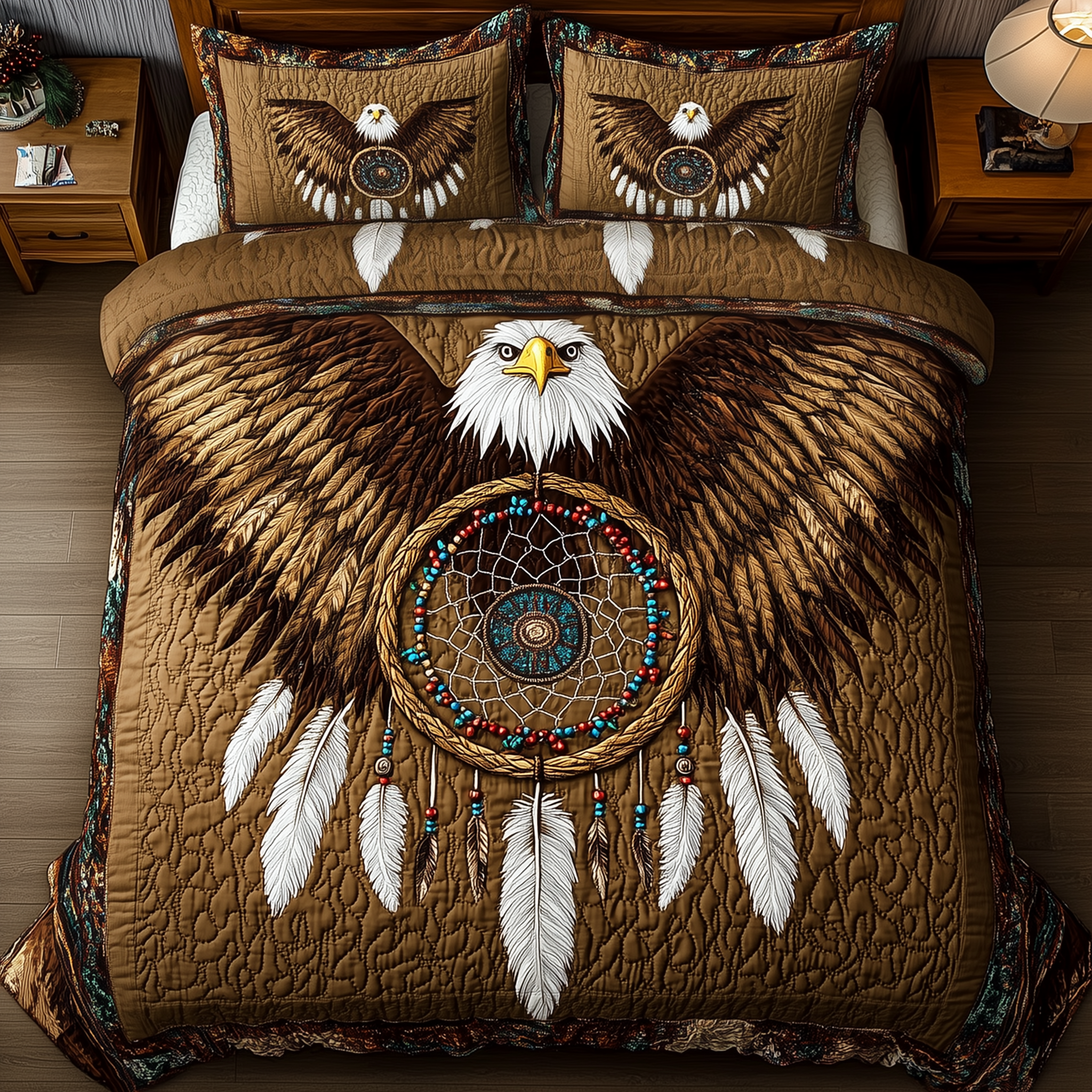 Native American Bald Eagle Dream Catcher Quilted Bedding Set Unique Bed Sheets Native American Themed Gifts