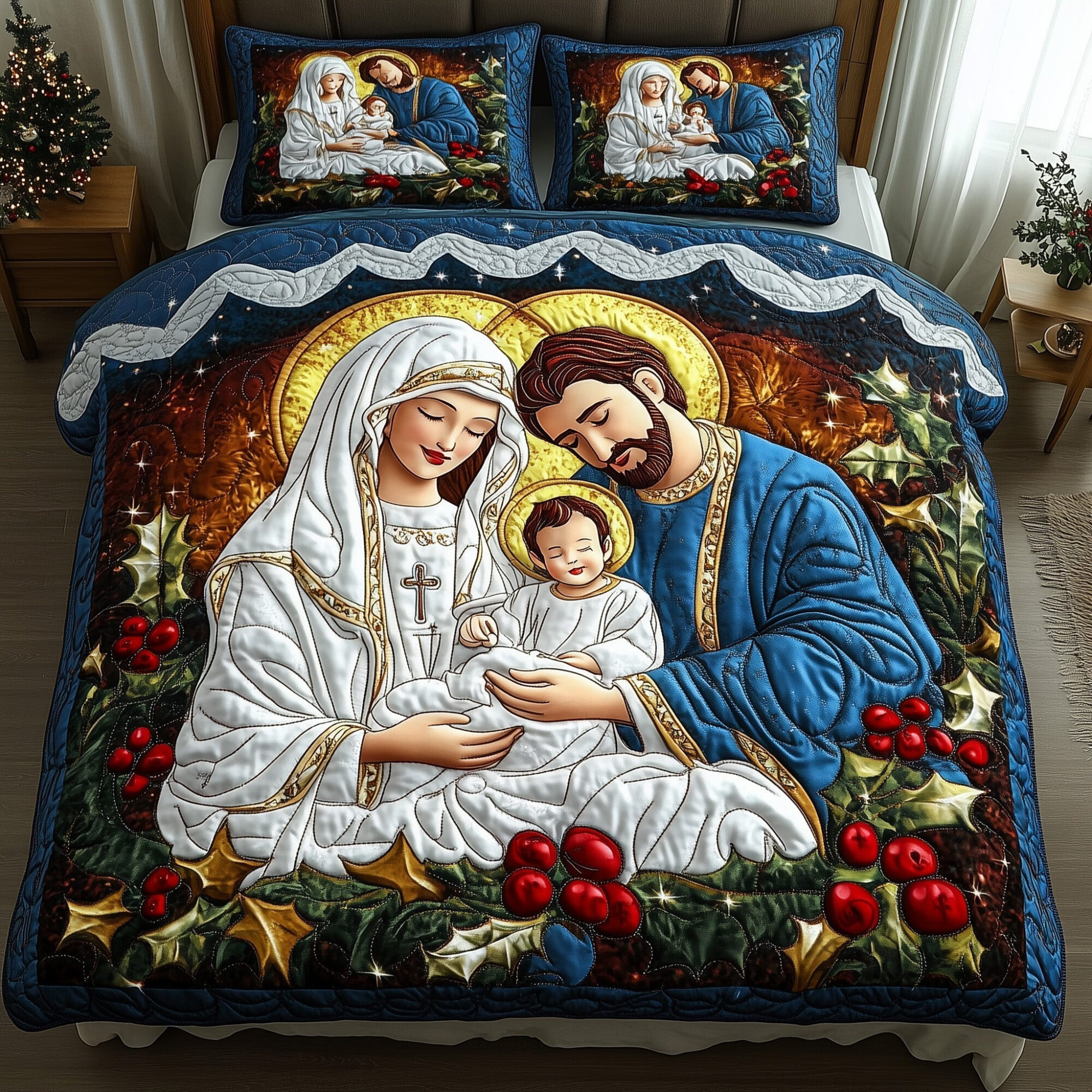 Nativity Quilted Bedding Set The Coming Of Christ Faith Christmas Gifts For Christians