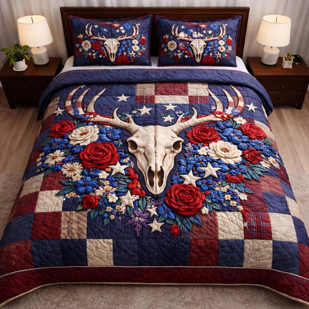 Nature Antlers Quilted Bedding Set Bed Bedding Set Cool Gifts For Deer Lovers