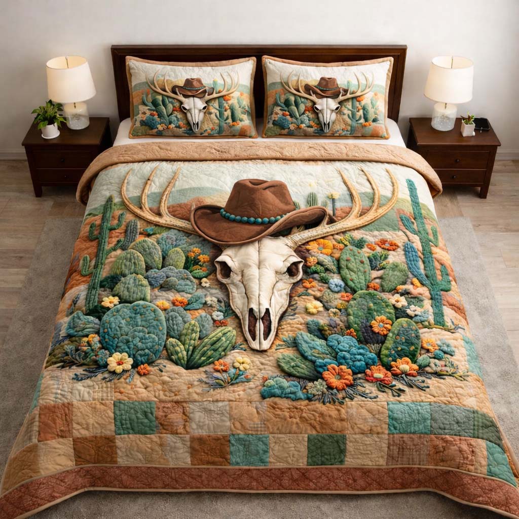 Nature Antlers Quilted Bedding Set Bed Comforter Sets Deer Hunters Gifts For Son