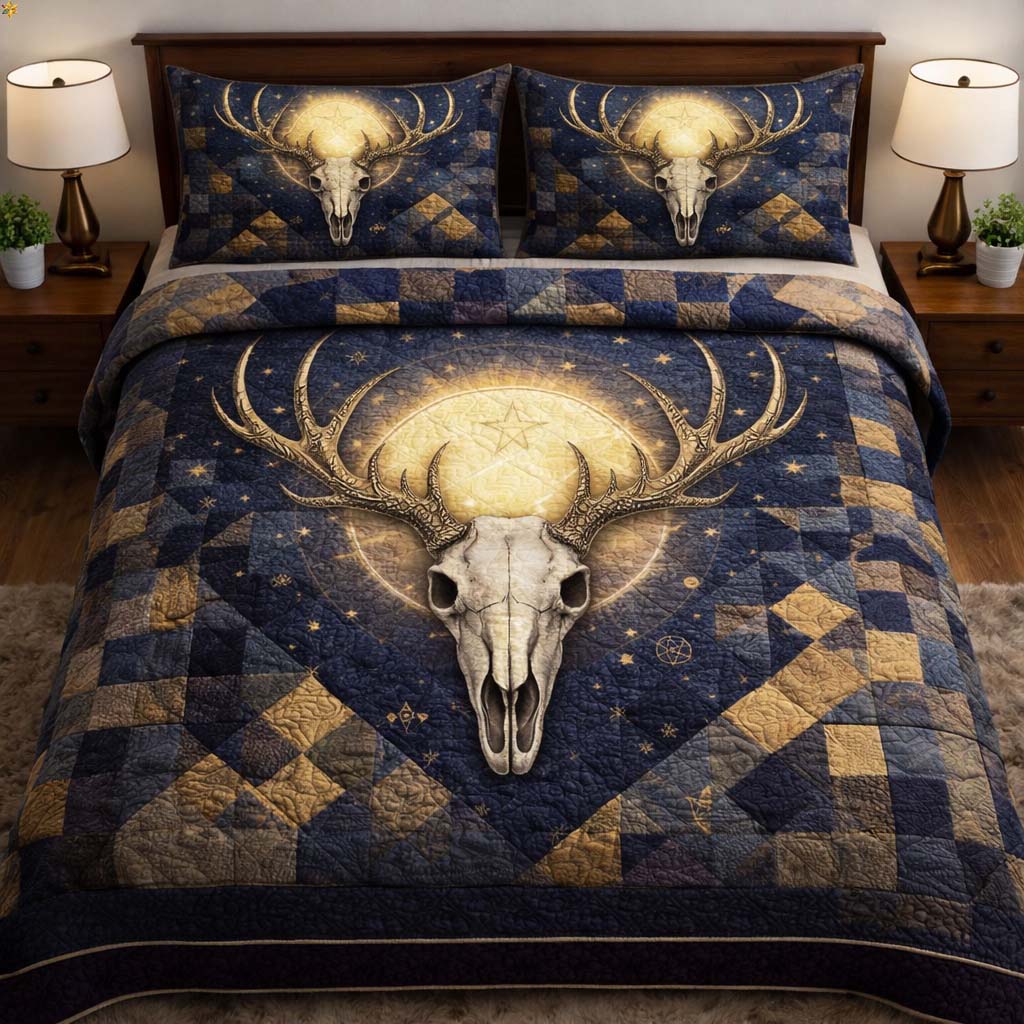 Nature Antlers Quilted Bedding Set Bedroom Decor Gift For Deers Hunters Men