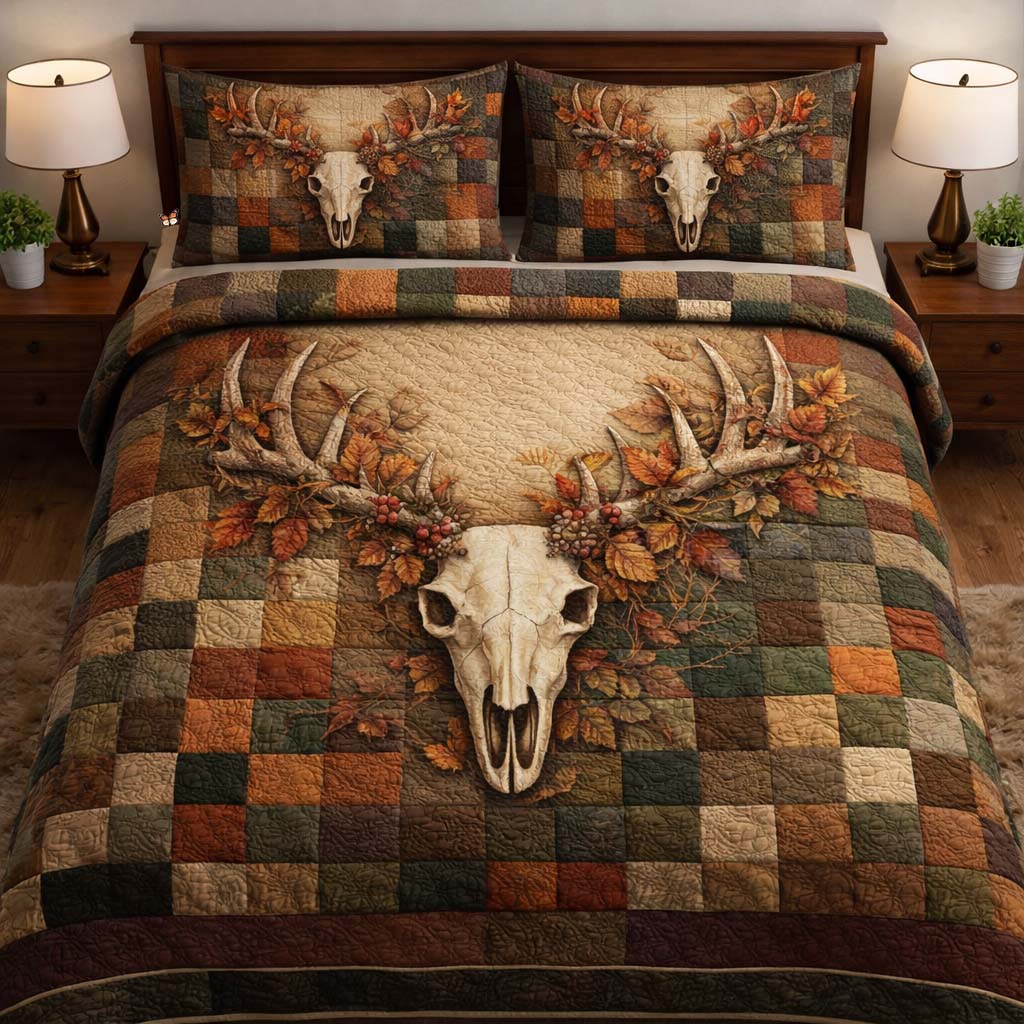 Nature Antlers Quilted Bedding Set Bedroom Decor Ideas Unusual Deer Gifts Items