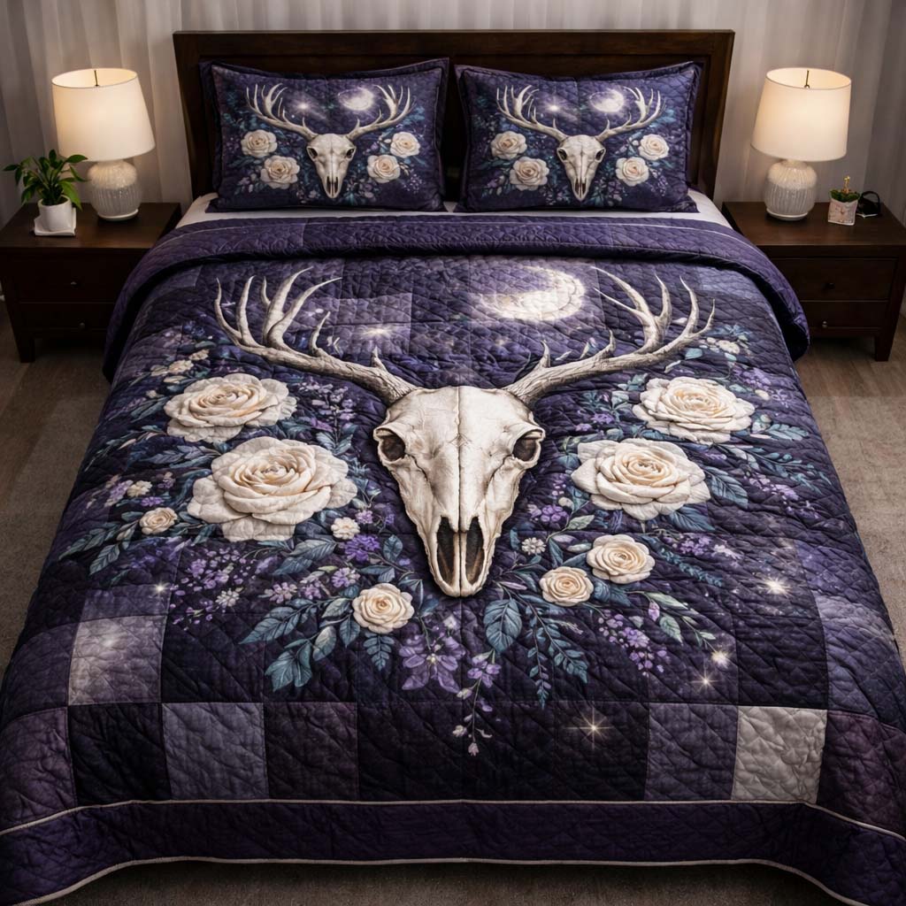 Nature Antlers Quilted Bedding Set Bedroom Room Decor Deer Gifts For Dad Father's Day Ideas