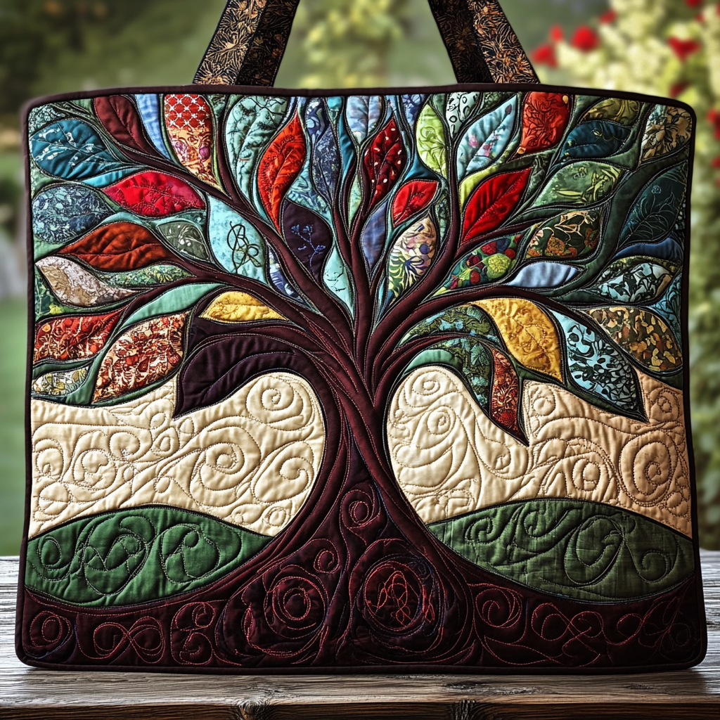 Nature Touch Quilted Tote Bag Vintage Shoulder Bag Tree Of Life Christmas Gifts