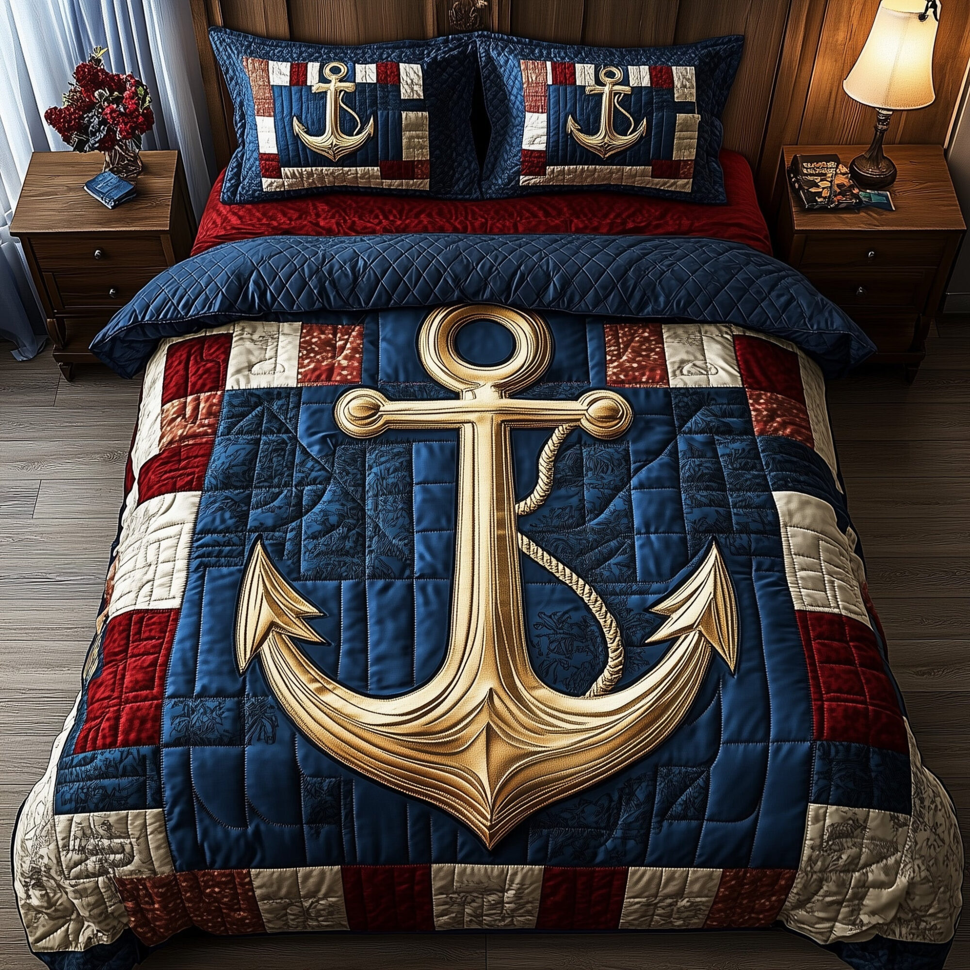 Nautical Anchor Quilted Bedding Set Anchor Design Bedding Decor Best Bedding Gifts