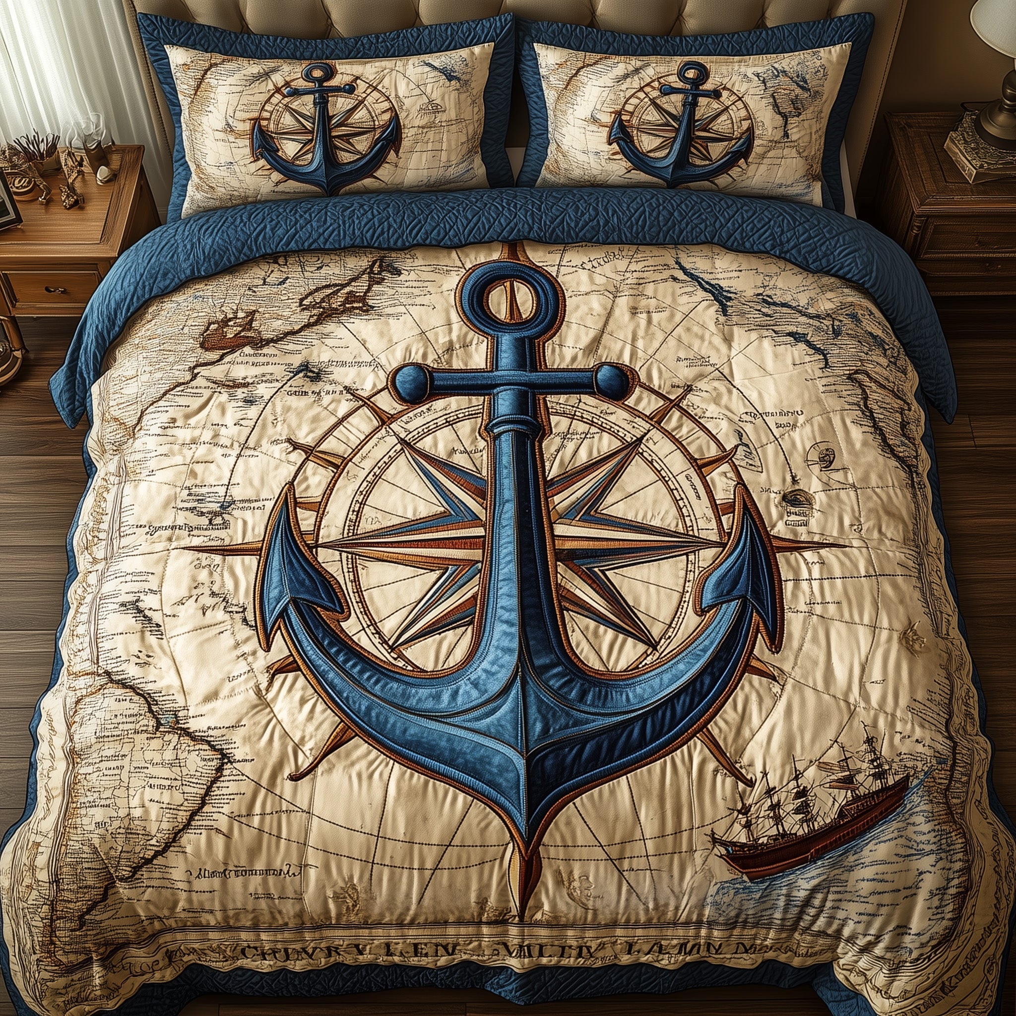 Nautical Anchor Quilted Bedding Set Great Bed Sets Anchor Themed Gifts