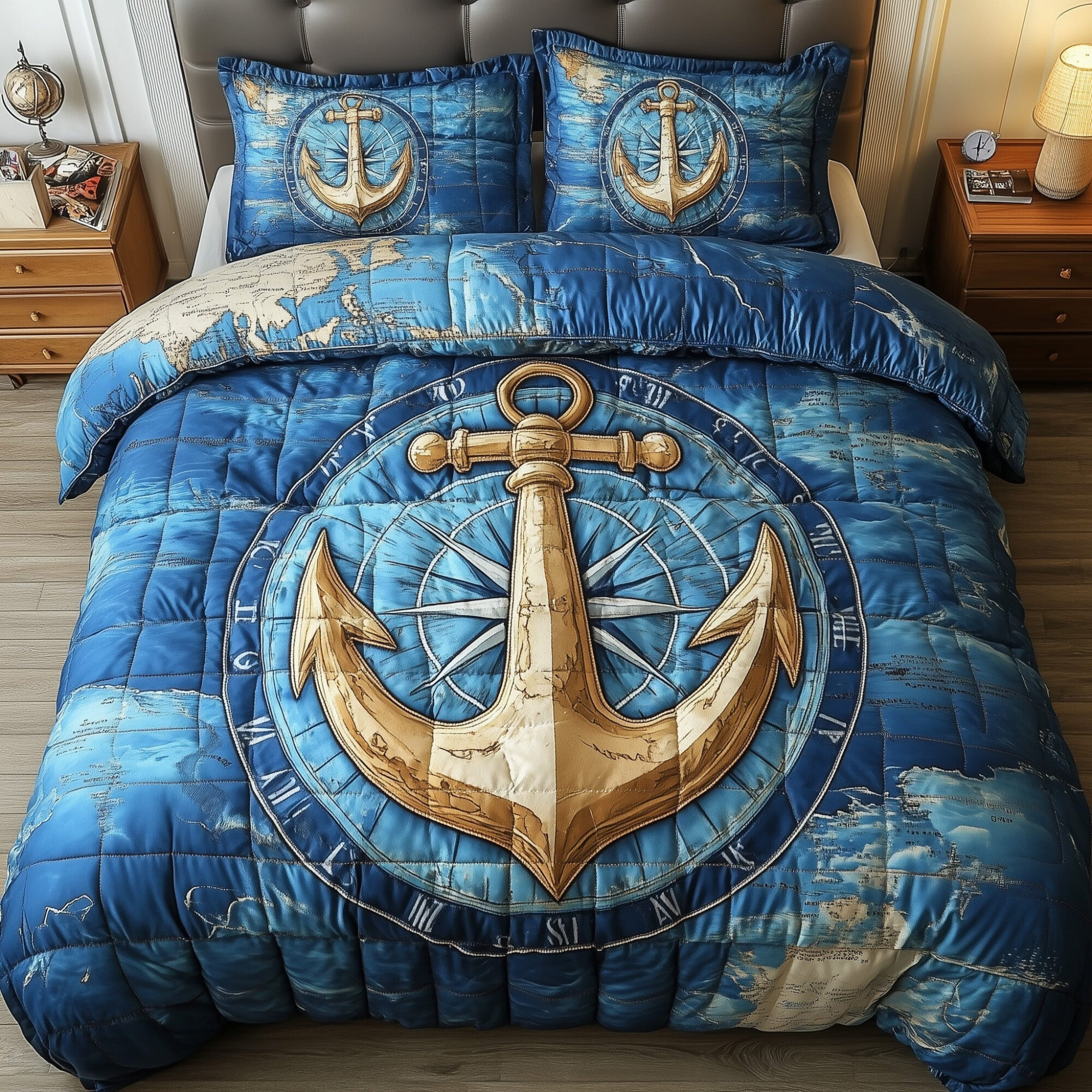 Nautical Anchor Quilted Bedding Set Navy Anchor Decor Marine Bedding Theme Gifts