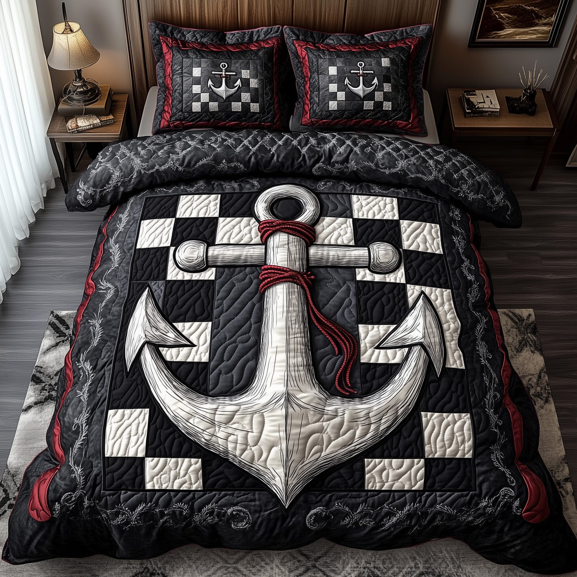 Nautical Anchor Quilted Bedding Set Navy Anchor Quilt Cover Best Bedding Gifts