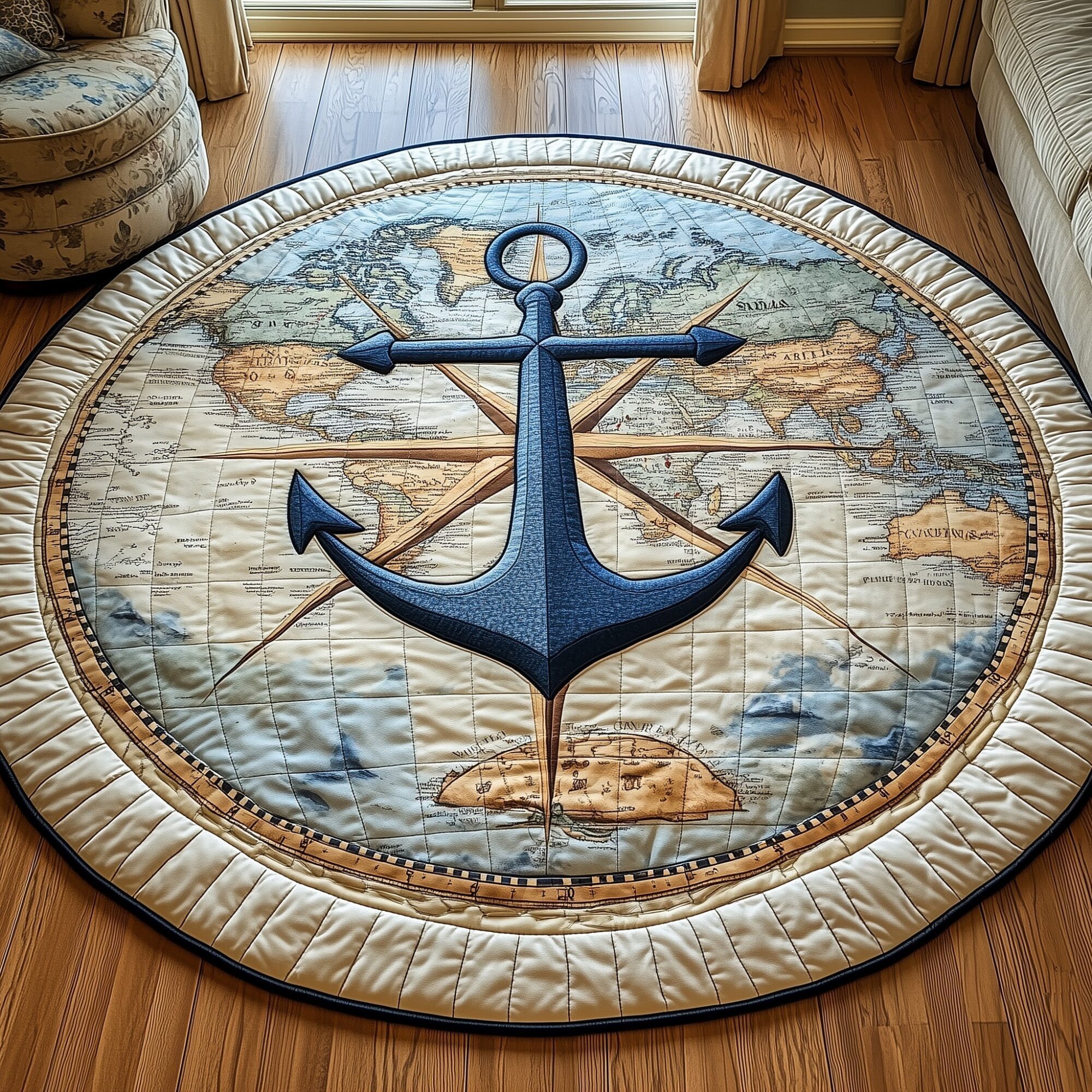 Nautical Anchor Quilted Round Mat Premium Quilted Round Mat for Cozy Living Spaces