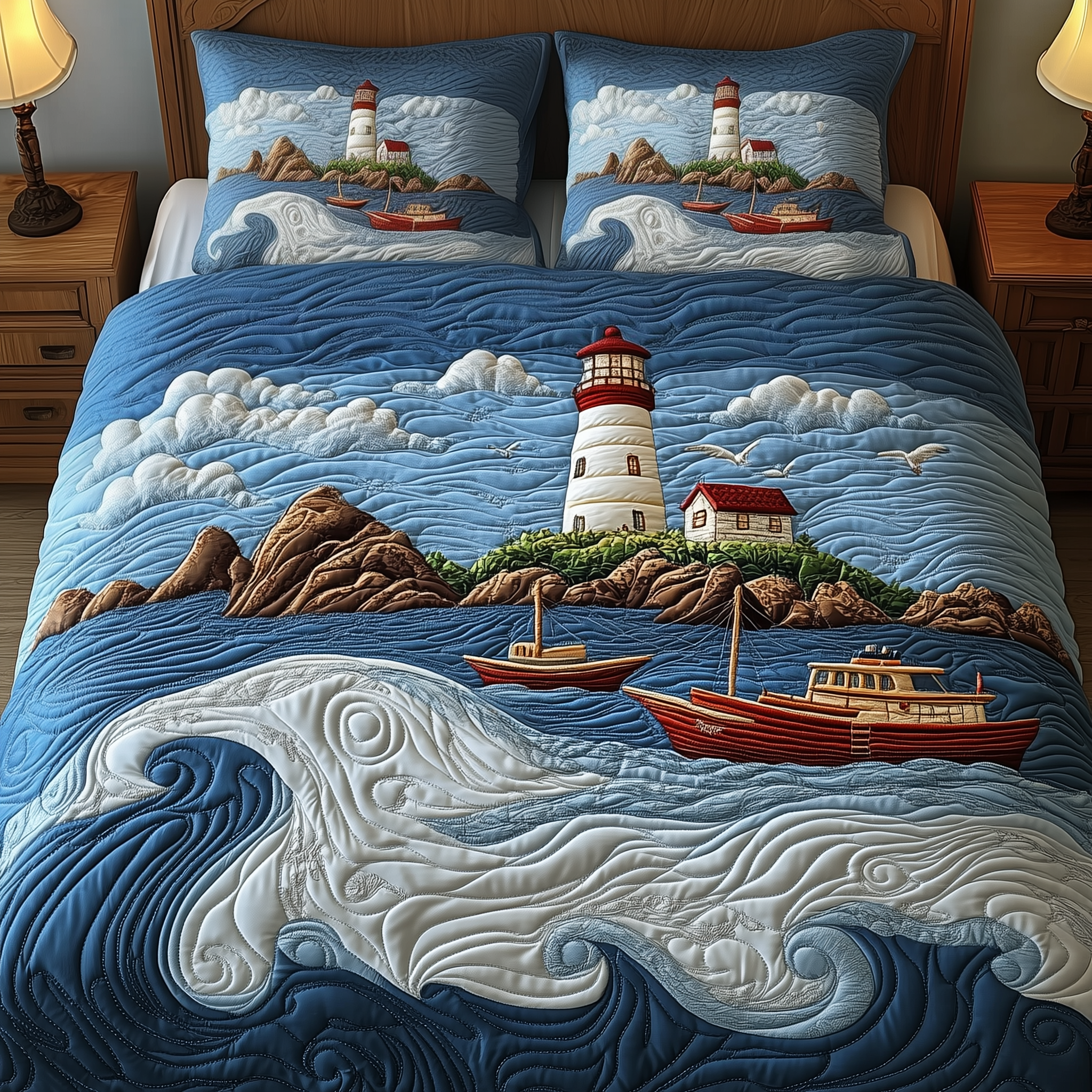 Nautical Life Quilted Bedding Set Bedsheet Comforter Set Gifts For Lighthouse Lovers