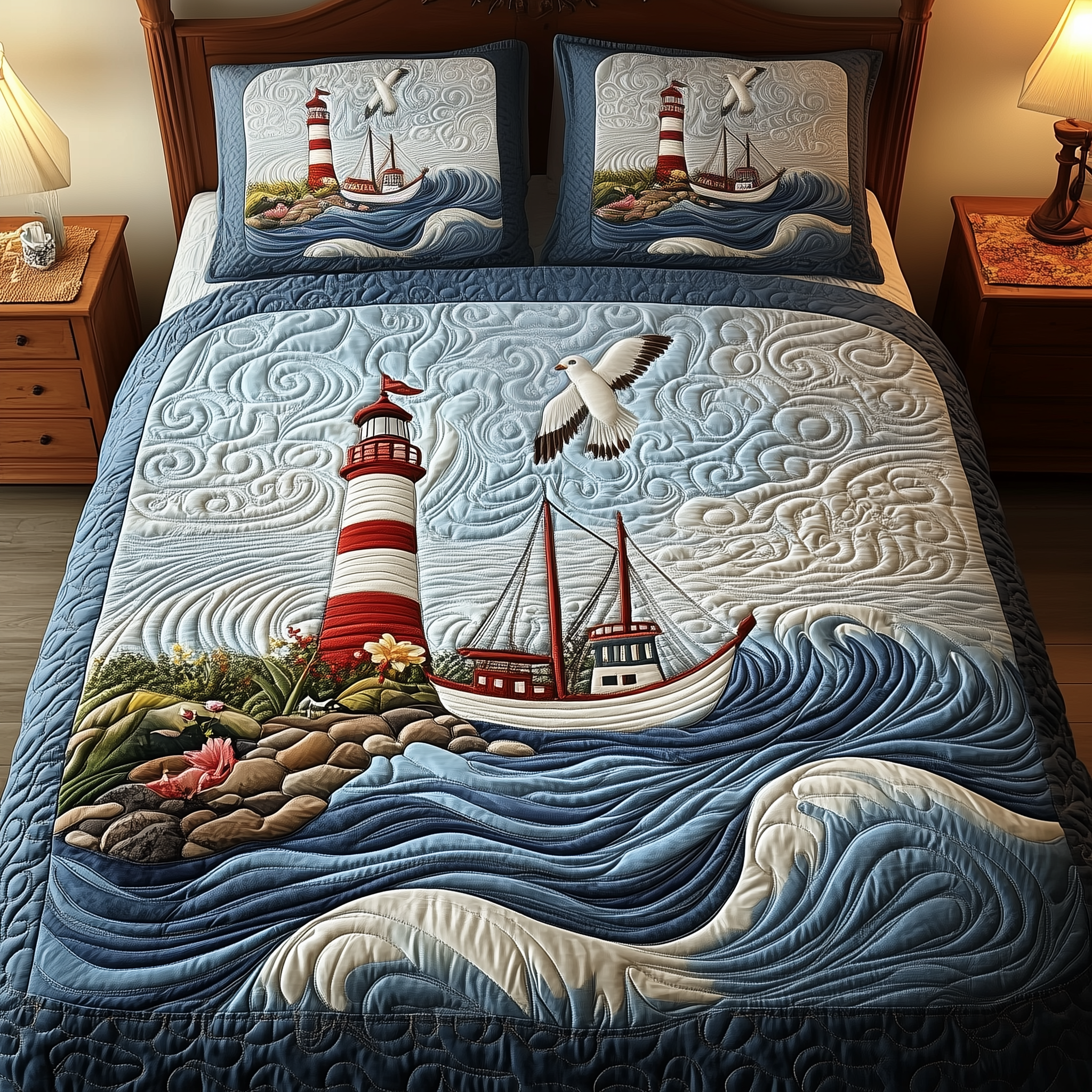Nautical Life Quilted Bedding Set Nice Bed Sheet Sets Lighthouse Gifts For Mom
