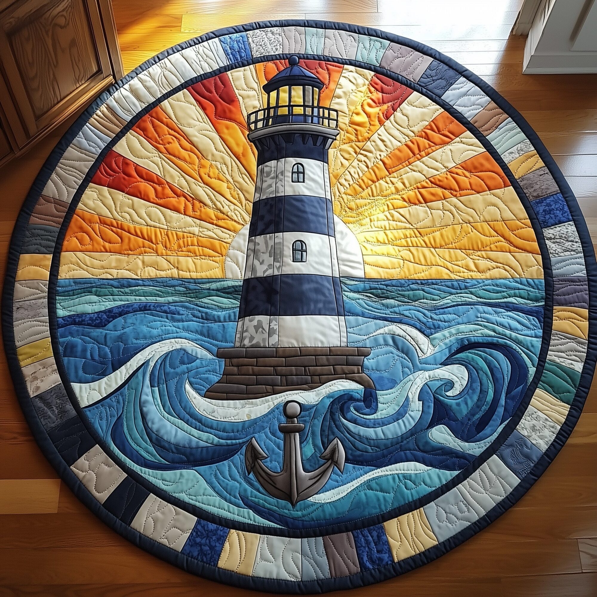 Nautical Lighthouse Quilted Round Mat Soft and Stylish Quilted Round Mat for Home Decor