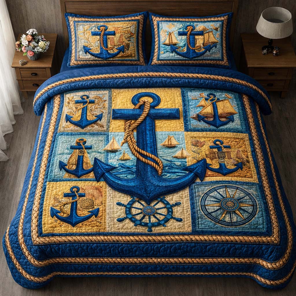 Nautical Patchwork Quilted Bedding Set Bedroom Decor Ideas Anchor Gifts For Him
