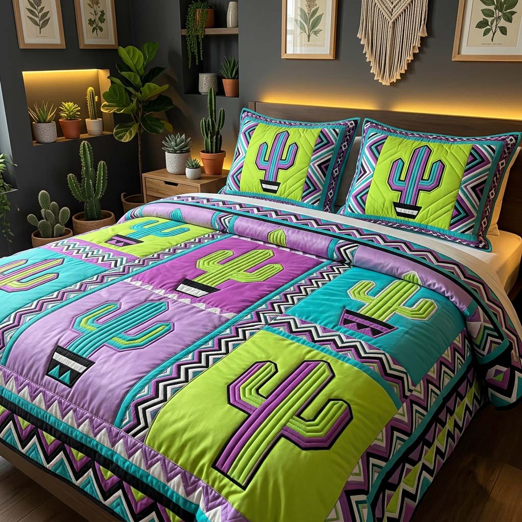 Neon Cactus Pop Quilted Bedding Set Bedding Ideas Best Father's Day Gifts For Husband