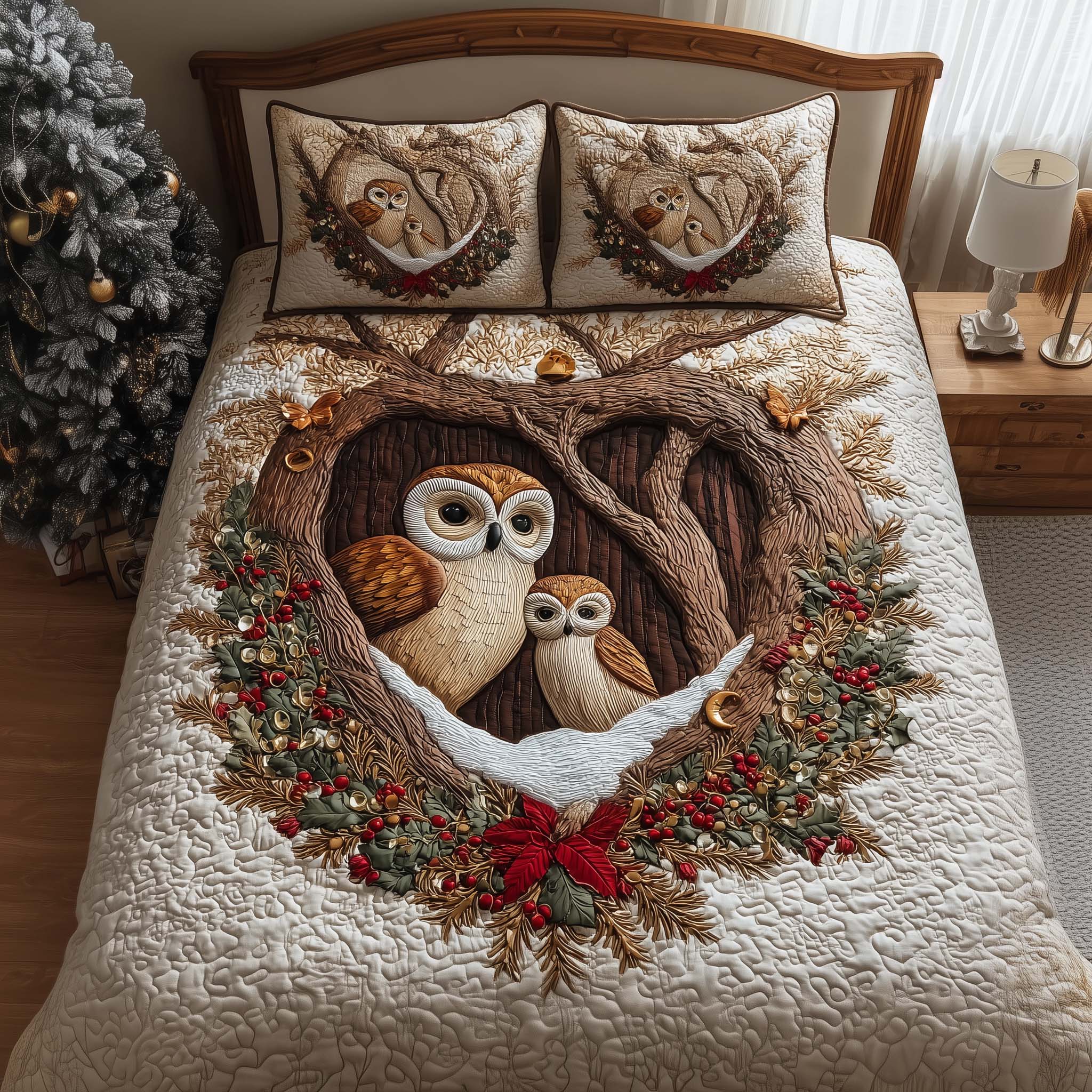 Nest Owls Quilted Bedding Set Cute Christmas Bedroom Cute Owl Themed Gifts