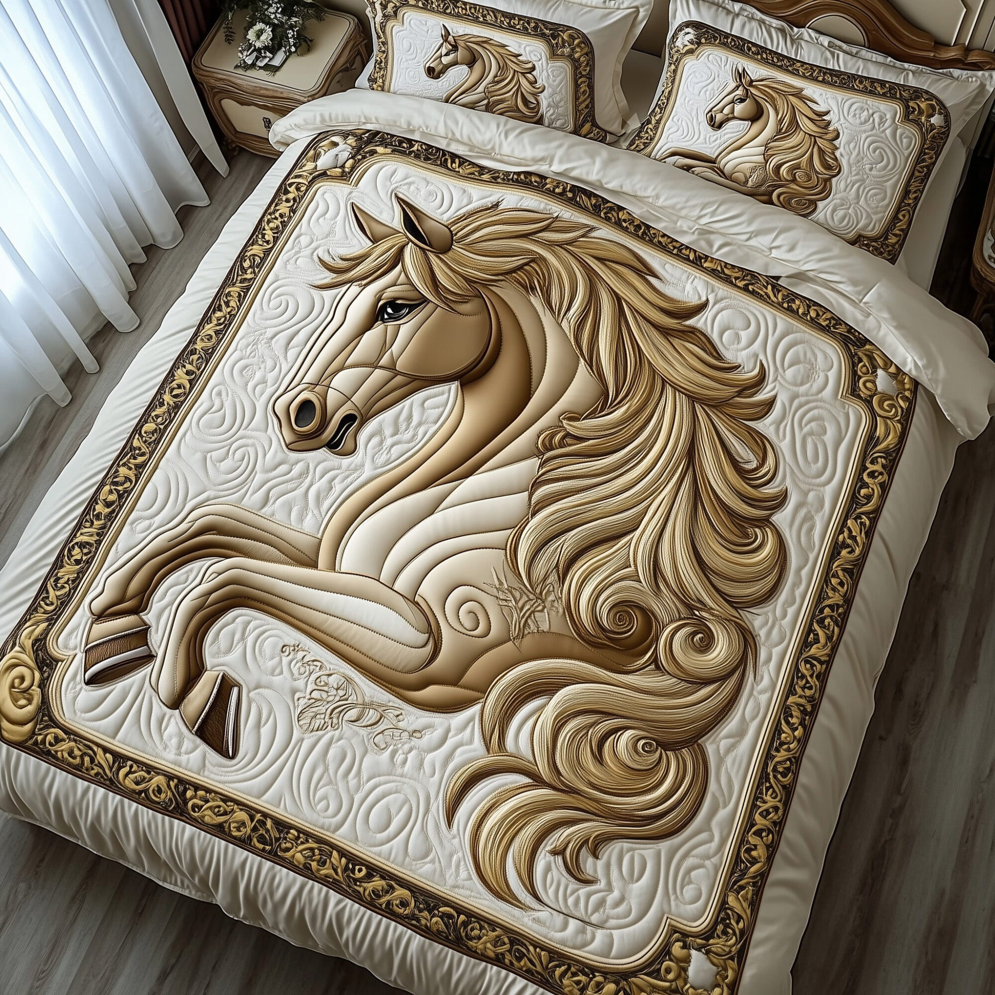 Noble Horse Quilted Bedding Set Majestic Horse Design Quilt Unique Decor Gift Ideas