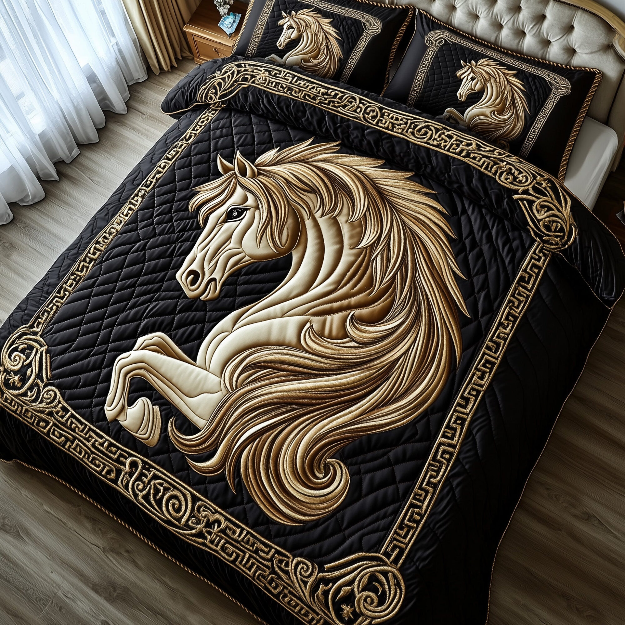 Noble Horse Quilted Bedding Set Noble Horse Decoration Best Bedding Gifts