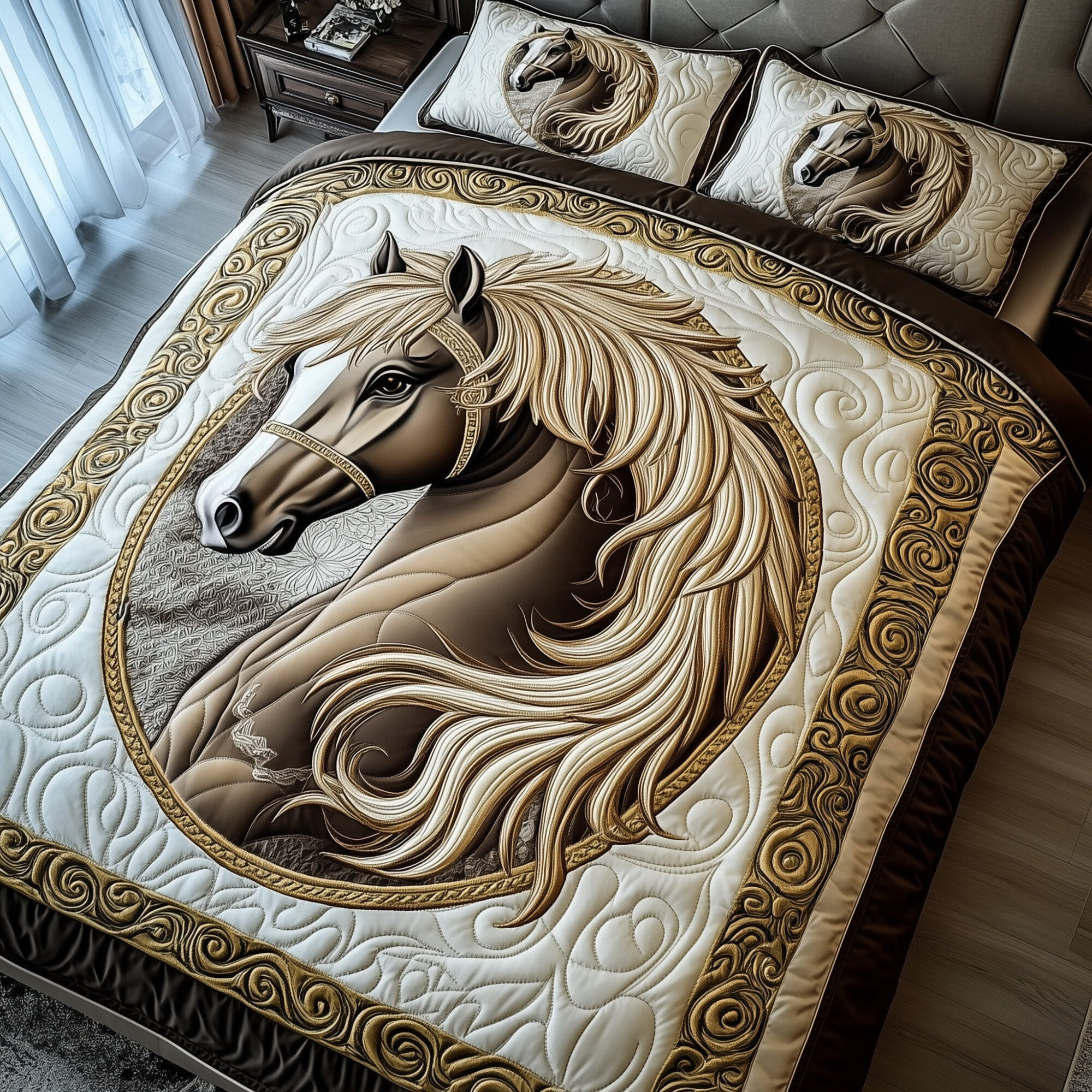 Noble Horse Quilted Bedding Set Wild Horse Spirit Unique Horse Design Bedding Gifts