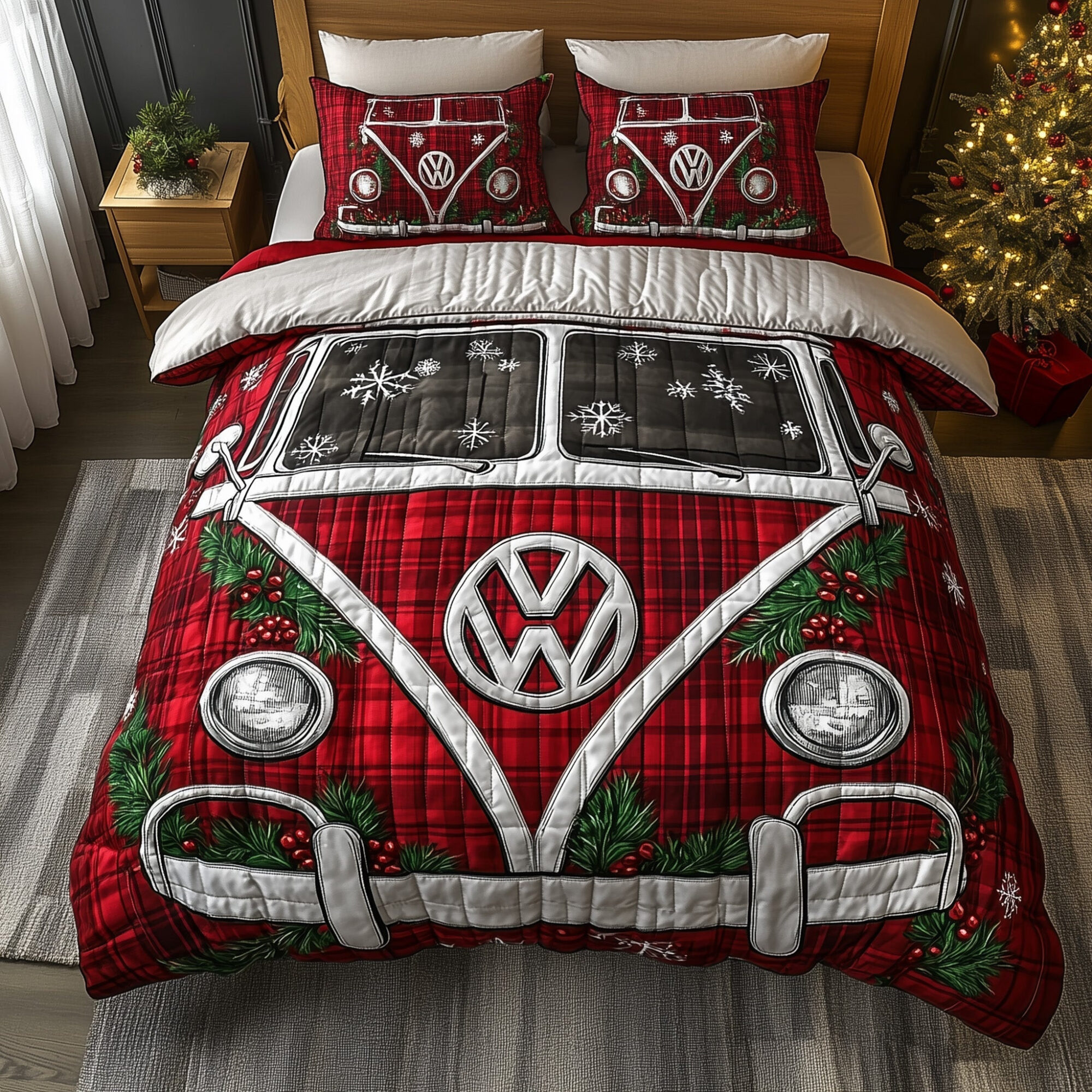 Nostalgic Road Trip Quilted Bedding Set Cozy Xmas Home Decoration Xmas Bedding Gifts