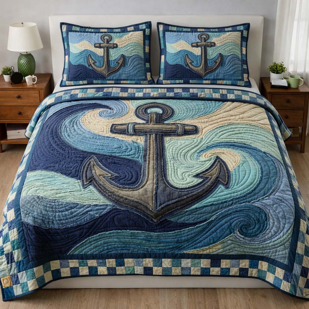 Ocean Anchor Quilted Bedding Set Best Bedding Sets Marine Anchor Gifts