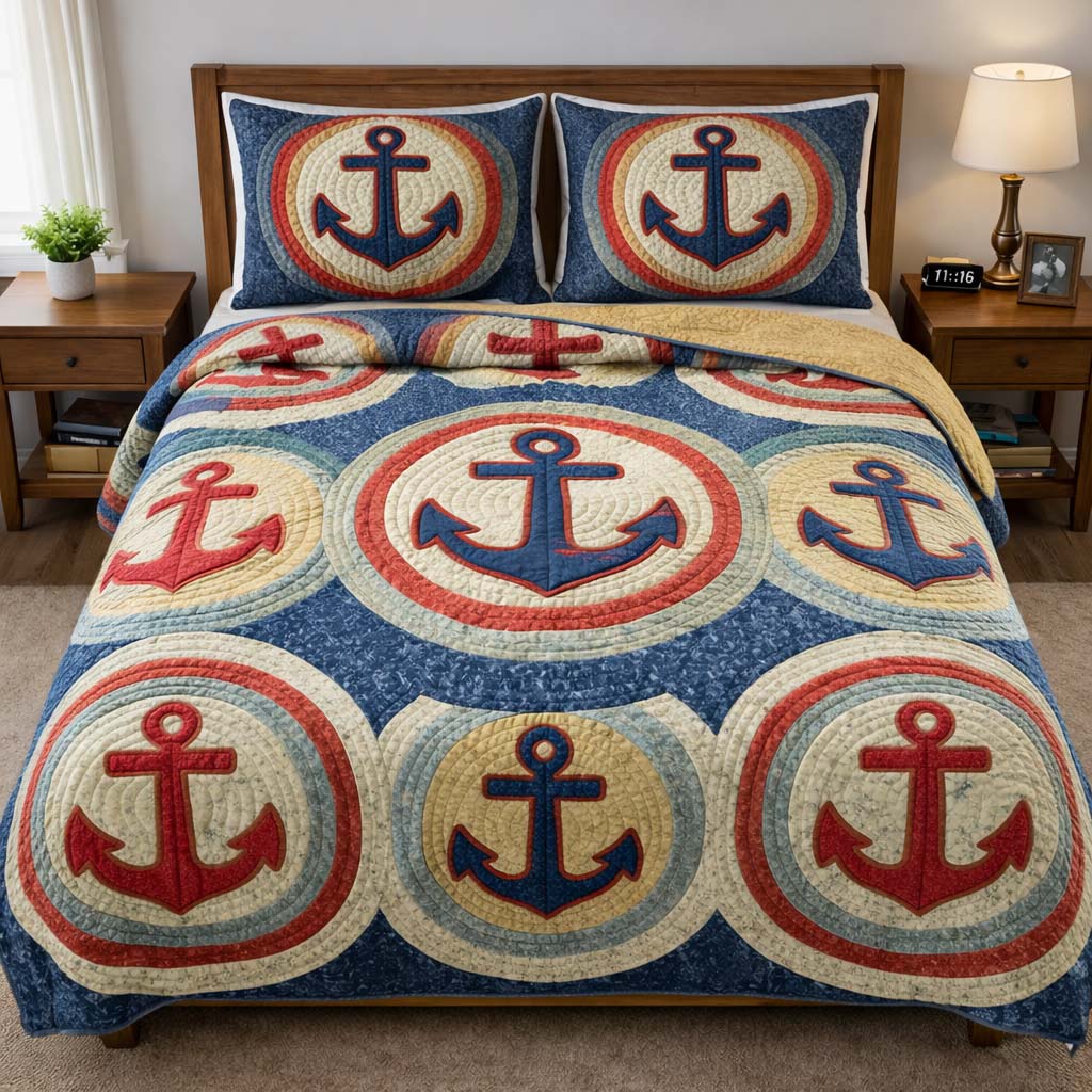 Ocean Anchor Quilted Bedding Set Unique Sheet Sets Anchor Gifts Ocean