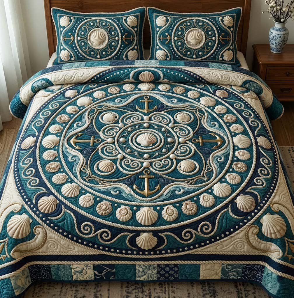 Ocean Breeze Quilted Bedding Set Best King Sheet Set Best Gifts For Beach Lovers