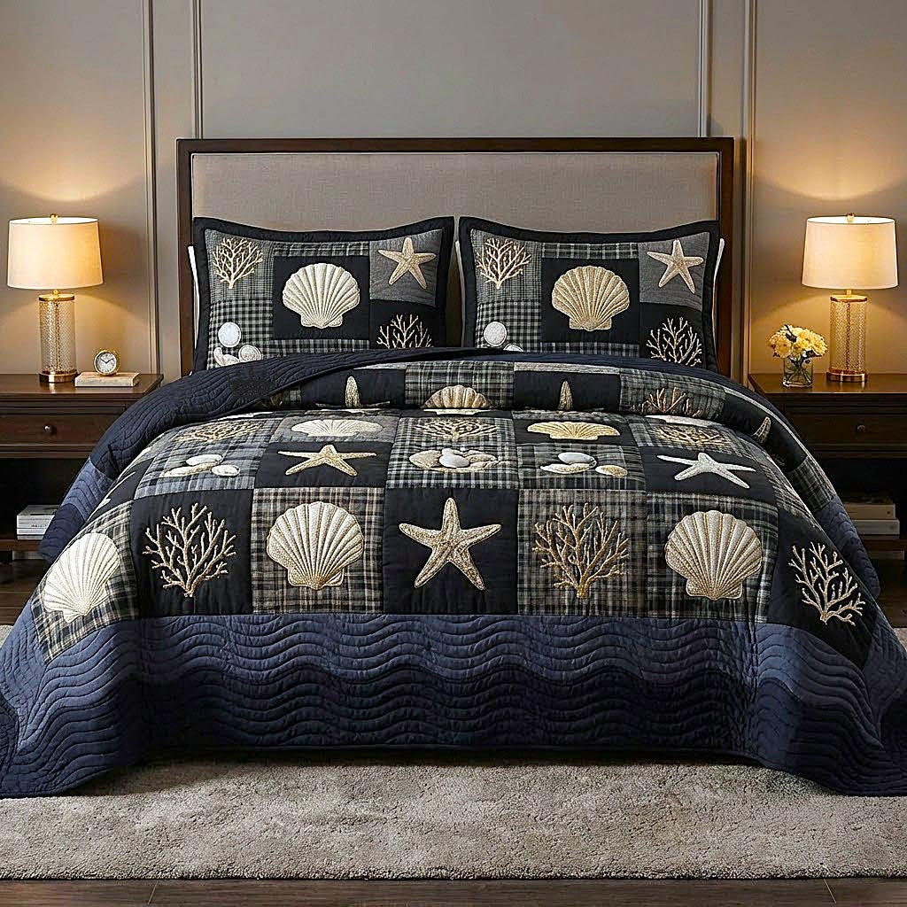 Ocean Breeze Quilted Bedding Set Boho Bedroom Decor Gifts For Beach Vacation