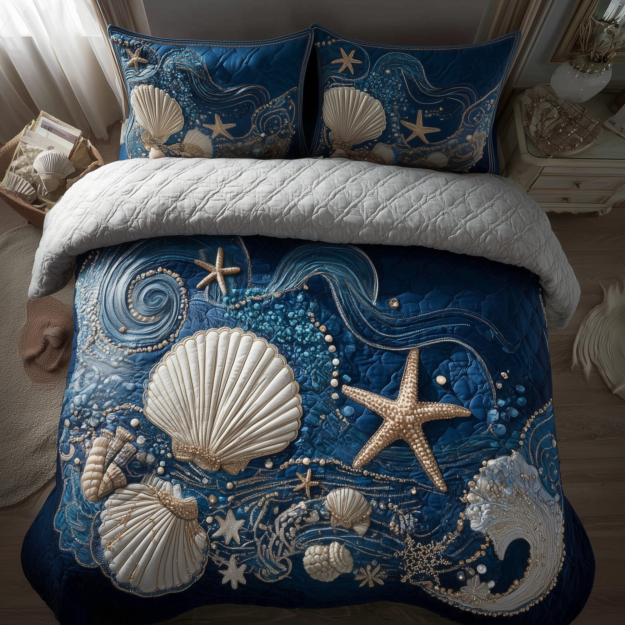 Ocean Breeze Quilted Bedding Set Nautical Ocean Decor Unique Bedding Gifts