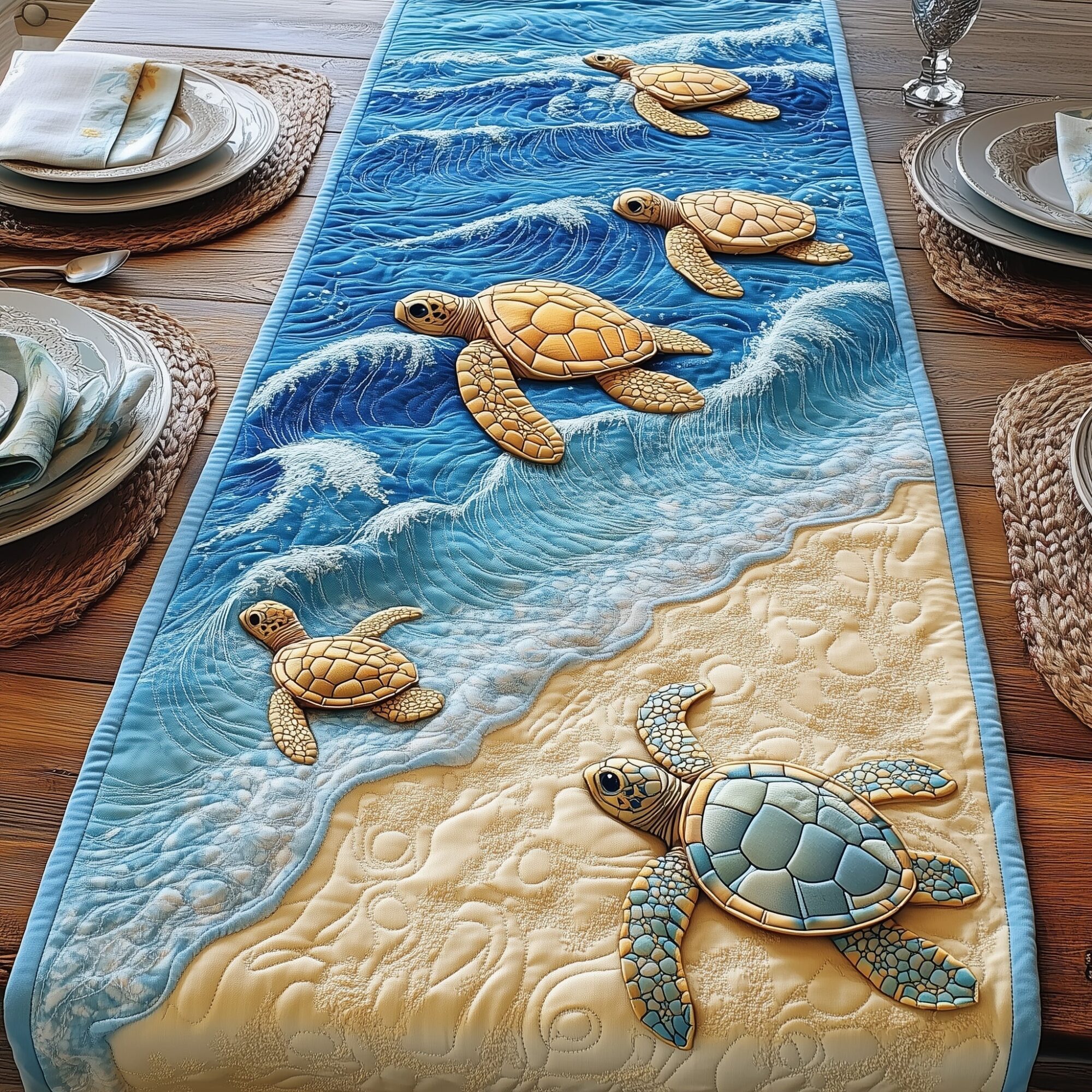 Ocean Breeze Quilted Table Runner Kitchen Table Decor Ideas Sea Turtle Gift Ideas
